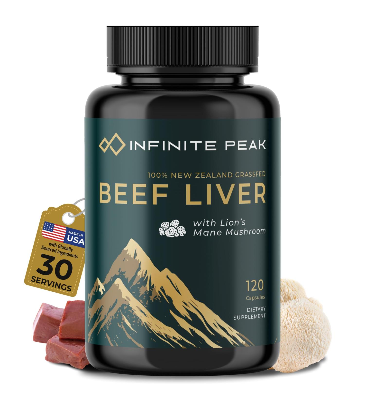Natural Energy & Focus for High Performing Professionals w/Grass Fed Beef Liver Capsules w/Lions Mane | Grassfed Beef Liver Supplement Supports Full Body Wellness & Iron Levels | 30 Serving-120 Cnt - Buy Online on GoSupps.com