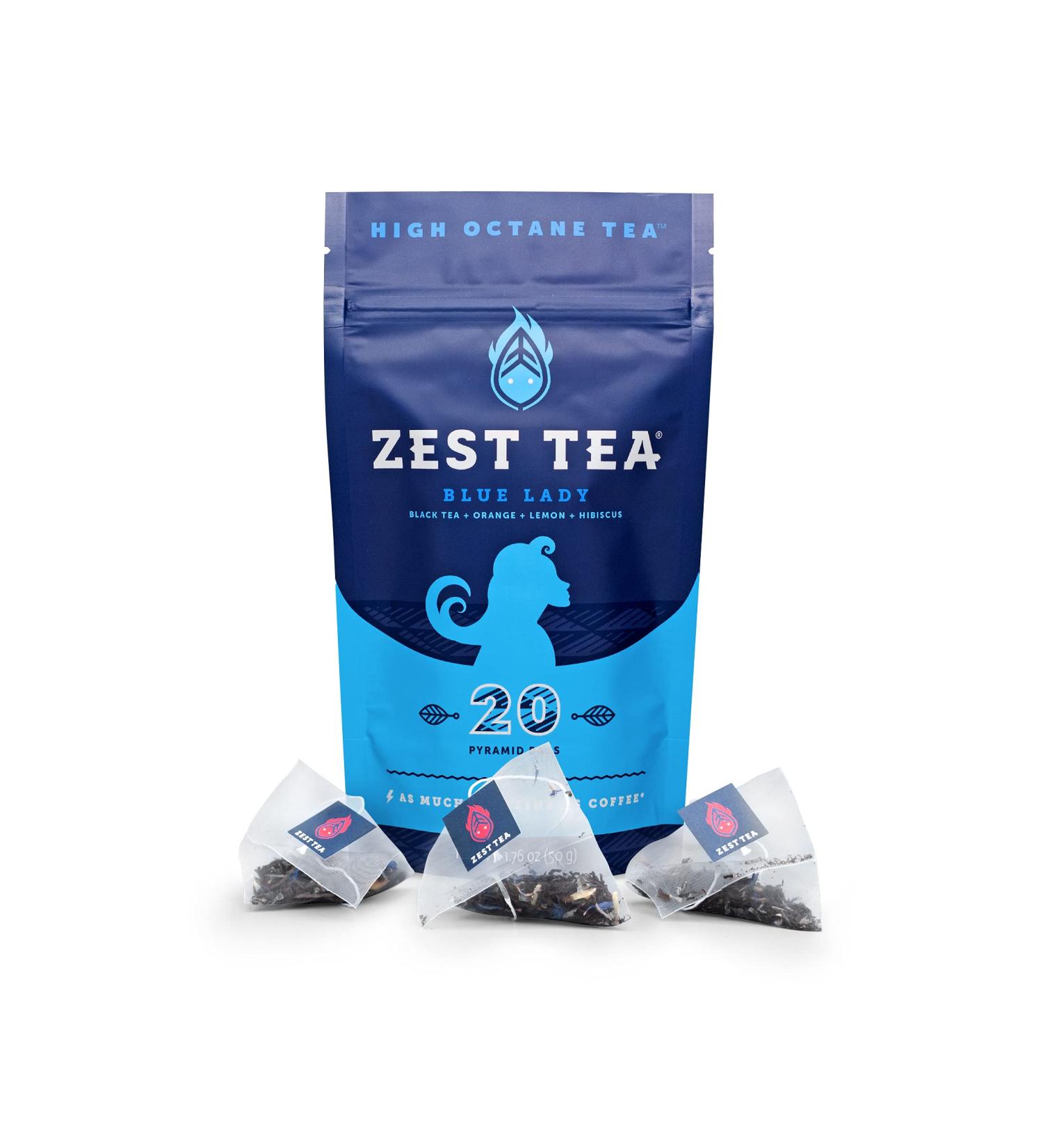 Zest 150mg High Caffeine Energy Leaf Blend - Blue Lady Black Tea - 20 Pack Bag - Buy Online on GoSupps.com