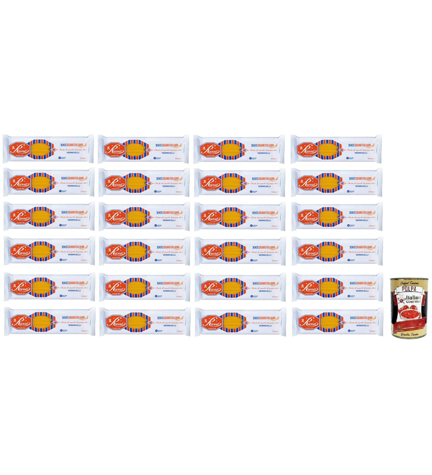  Italian Gourmet E.R. Russo Vermicelli No. 70 Durum Wheat Pasta 100% Italian Wheat 500 g + 400 g Box of 24 - Buy Online on GoSupps.com