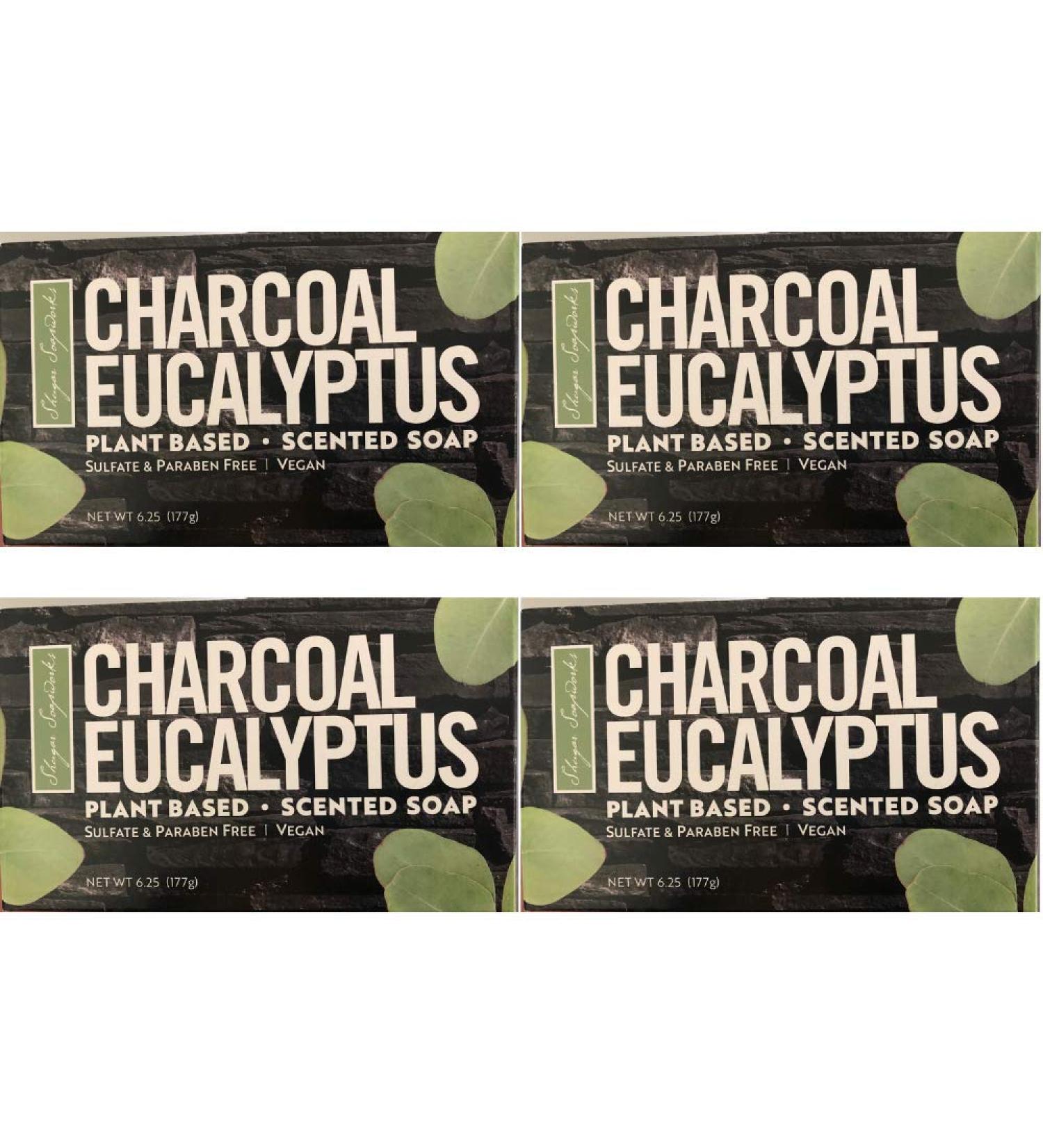 Pure Bath Soap- Cruelty Free No Artificial Dyes or Parabens- Pack of 4 - Charcoal Eucalyptus