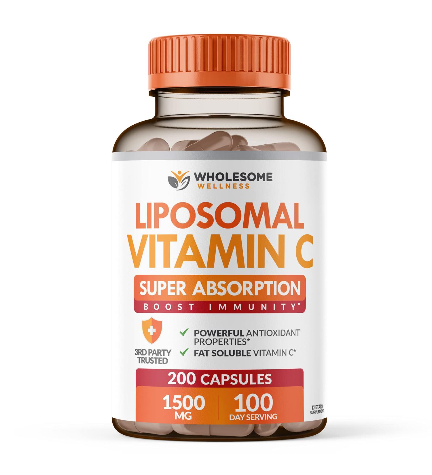 High Absorption Liposomal Vitamin C Capsules - 200 Pills 1500mg Buffered Supplement - Immune Support & Collagen Boost - Vegan & Fat Soluble Formula - Buy Online on GoSupps.com
