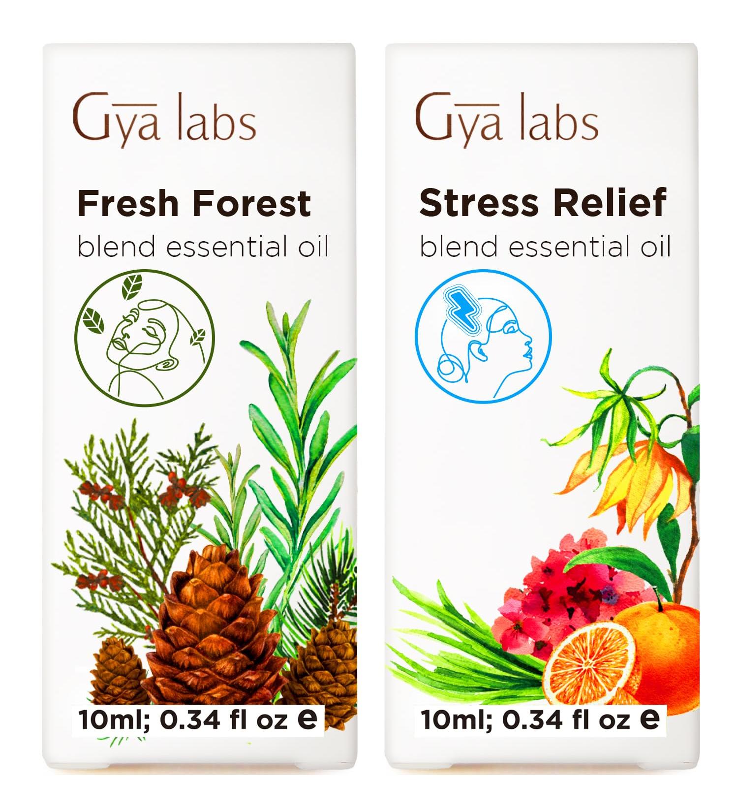 Fresh Forest Essential Oil Blend Diffuser & Stress Relief Essential Oil for Diffuser Set - Aromatherapy Grade Essential Oils Set - 2x0.34 fl oz - Gya Labs - Buy Online on GoSupps.com