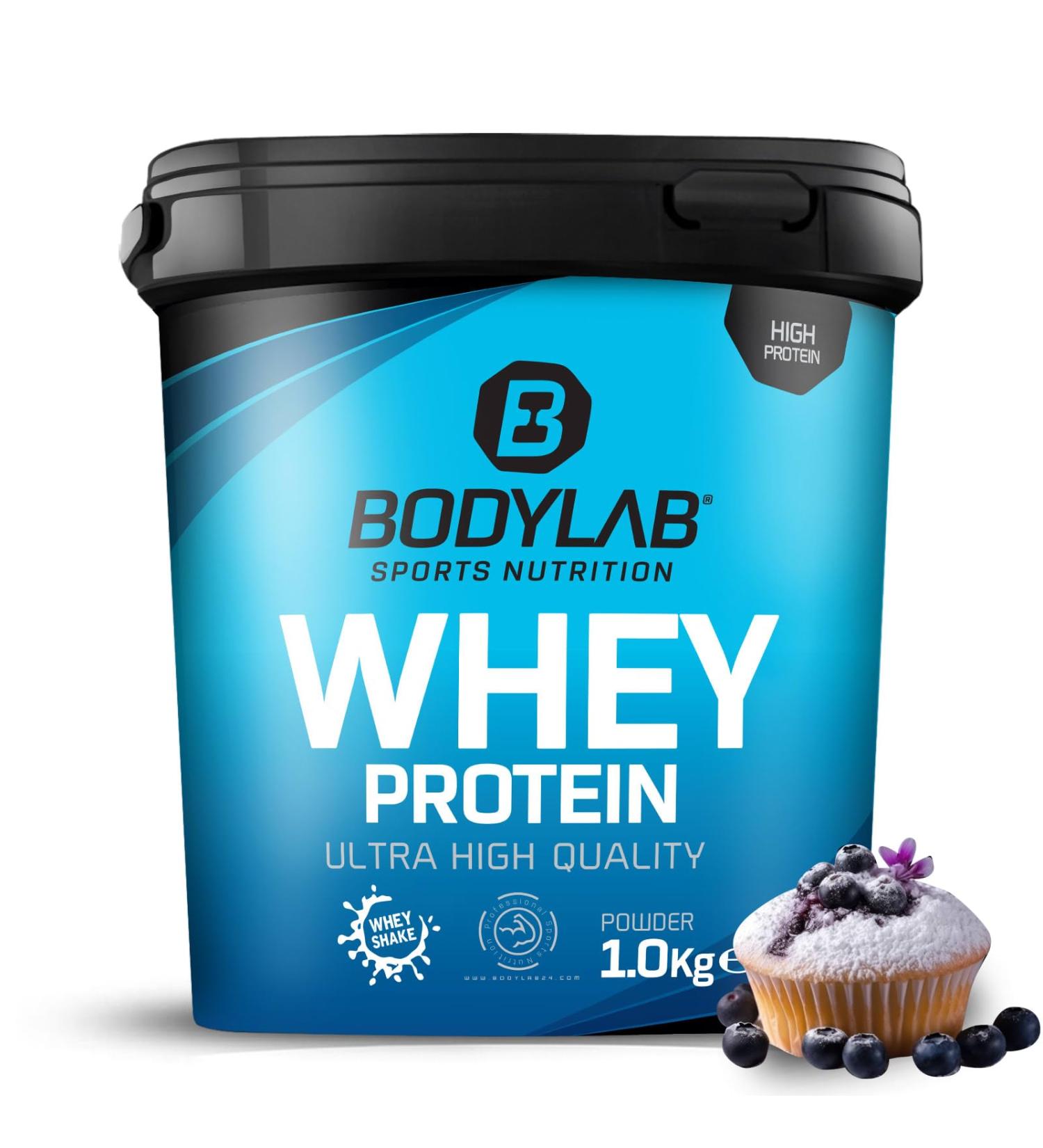 Bodylab24 Whey Protein Powder - Blueberry Muffin 1kg | High Protein Low Sugar Delicious Taste - Buy Online on GoSupps.com