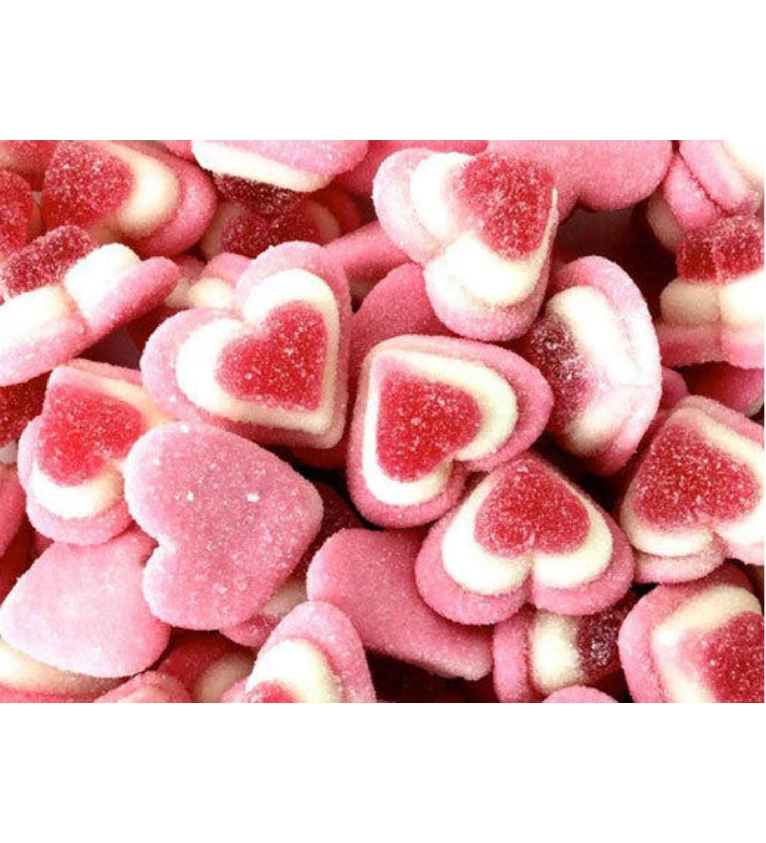 1kg Sugared Strawberries & Cream Triple Hearts Candy Pick & Mix Sweets Resealable Pouch Share Bag