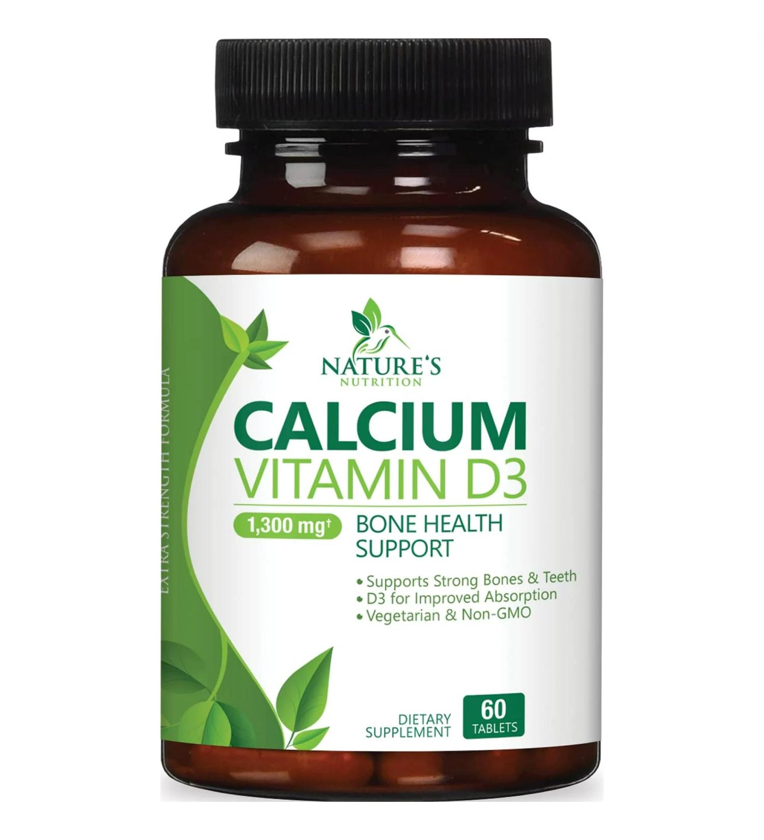 Nature's Calcium 1300mg + 800 IU Vitamin D3 | Bone & Immune Support | Non-GMO | 60 Tablets - Buy Online on GoSupps.com