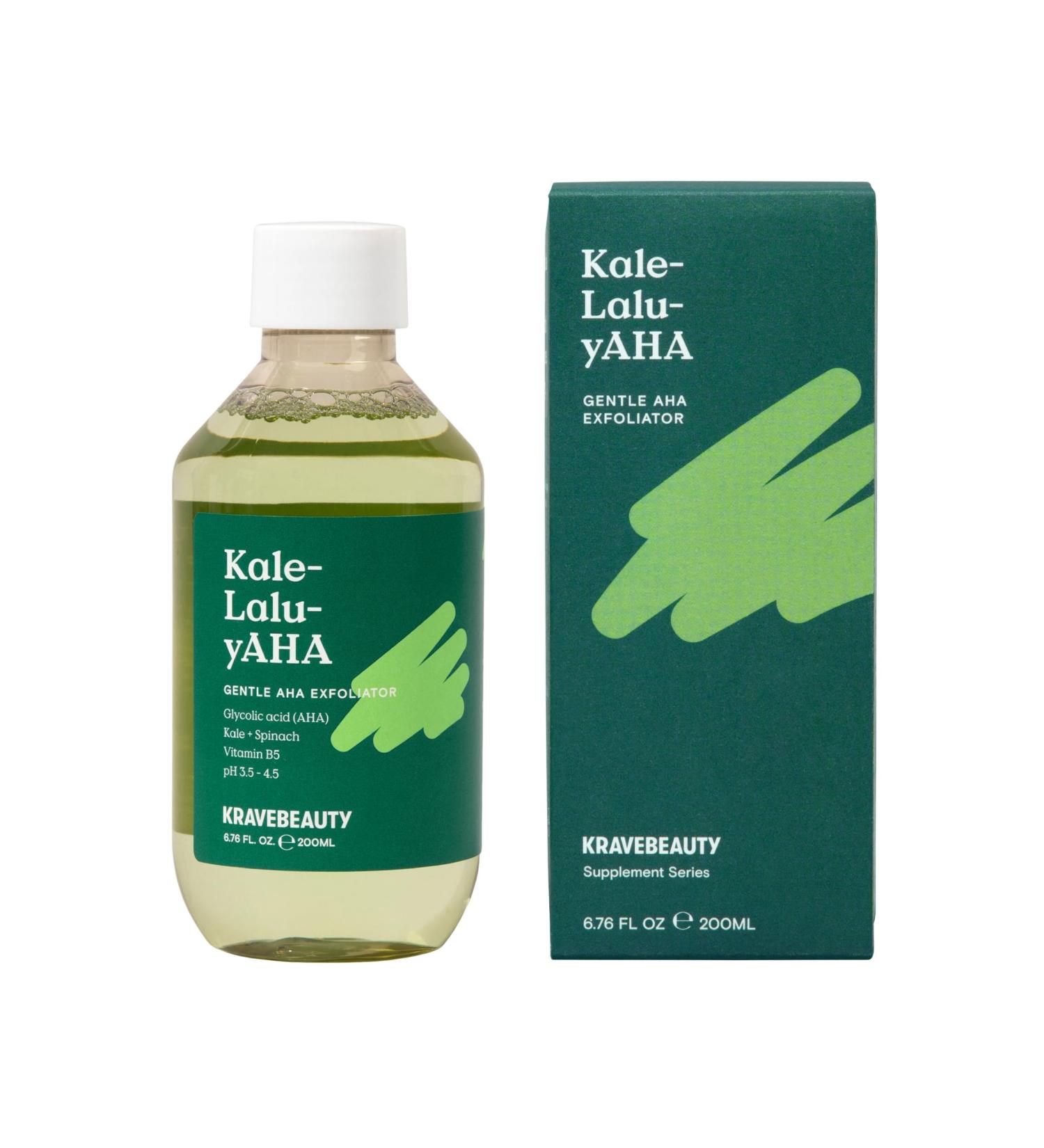 KraveBeauty Kale-Lalu-yAHA 5.25% AHA Exfoliator - Glycolic Acid & Hyaluronic Acid Unclogs Pores Hydrates Skin Vegan & Cruelty Free - 6.76 fl oz - Buy Online on GoSupps.com