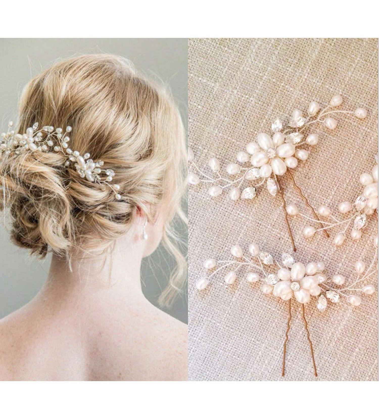 Bridal Hair Pins Set - Pearl Rhinestone Wedding Hair Clips for Women - Bride Headpiece & Accessories in White - Buy Online on GoSupps.com