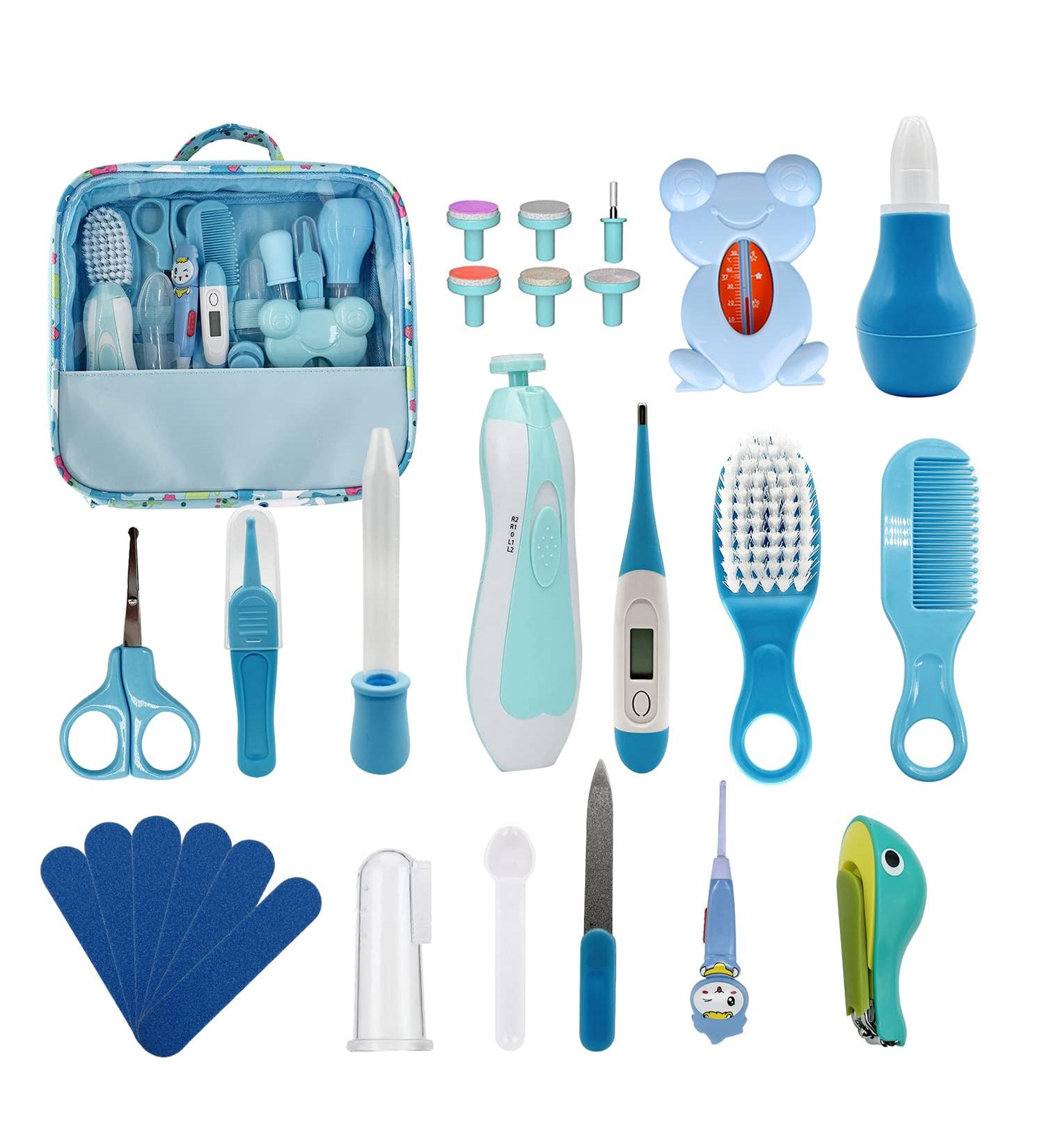 Baby Healthcare & Grooming Kit - 26 in 1 Electric Nail Trimmer Set for Newborns & Toddlers - Nursery Health Care Set for Boys & Girls - Blue - Buy Online on GoSupps.com