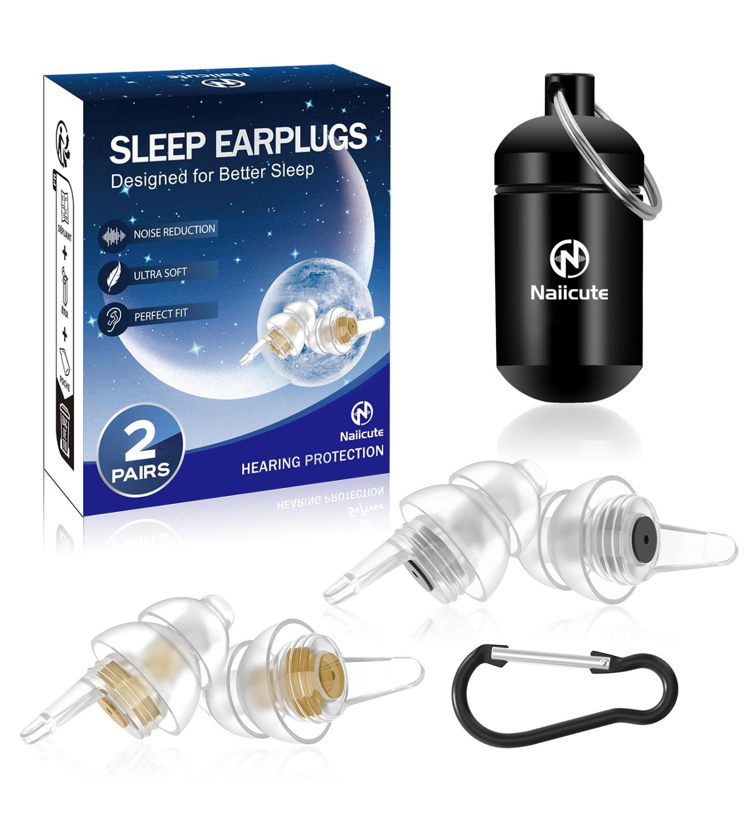 Naiicute hrst psel Sleep Ear Plugs - 2 Pairs of Noise Cancelling Silicone Earplugs for Snoring & Travel | Adult & Children 12+ | Black & Gold - Buy Online on GoSupps.com