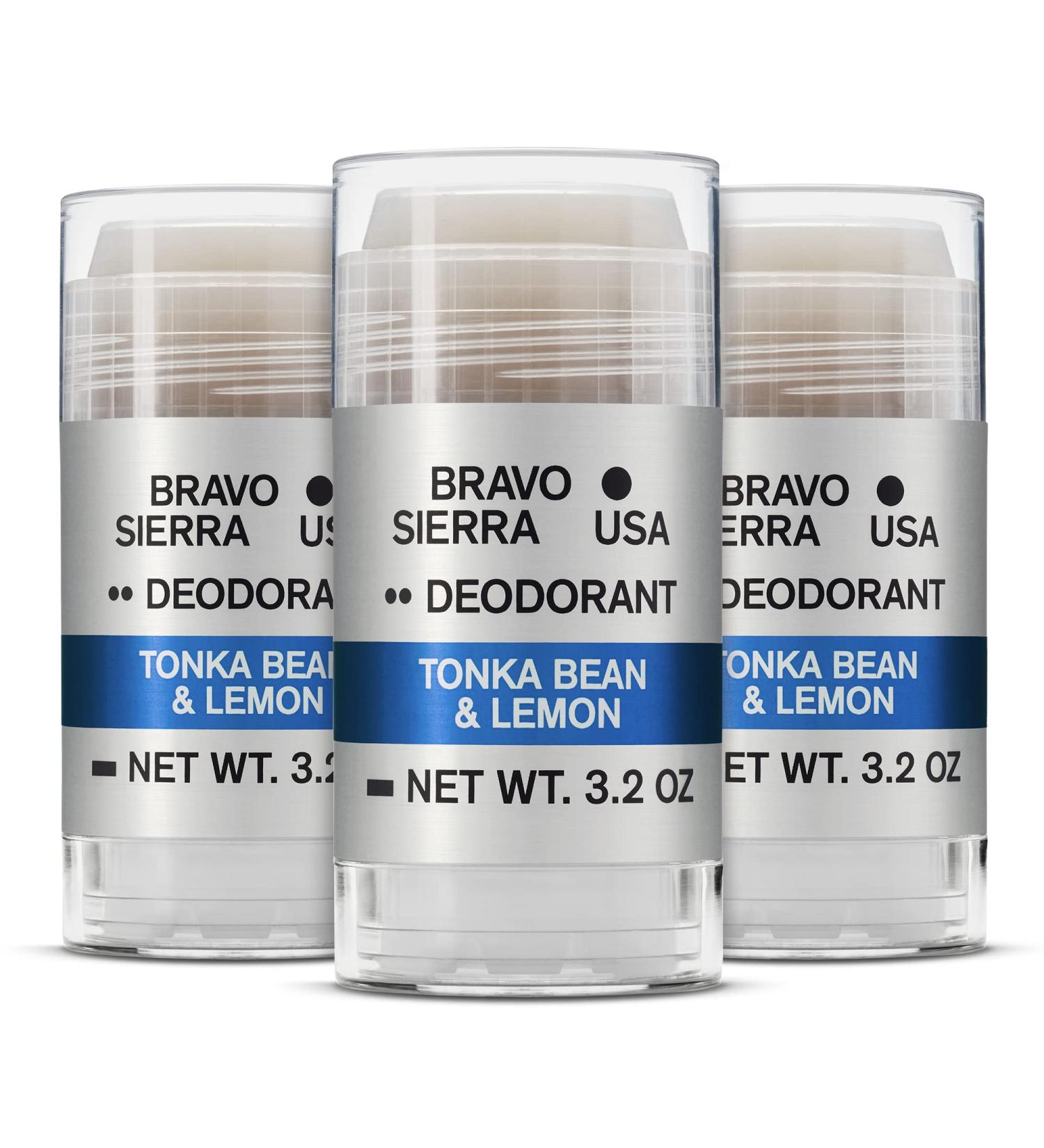 Aluminum-Free Deodorant for Men by Bravo Sierra 3-Pack -Contains Natural Ingredients Long Lasting All-Day Odor and Sweat Protection -Tonka Bean and Lemon 3.2 oz - Paraben-Free Vegan & Cruelty-Free Tonka Bean & Lemon 3.2 Ounce (Pack of 3) - Buy Online on GoSupps.com