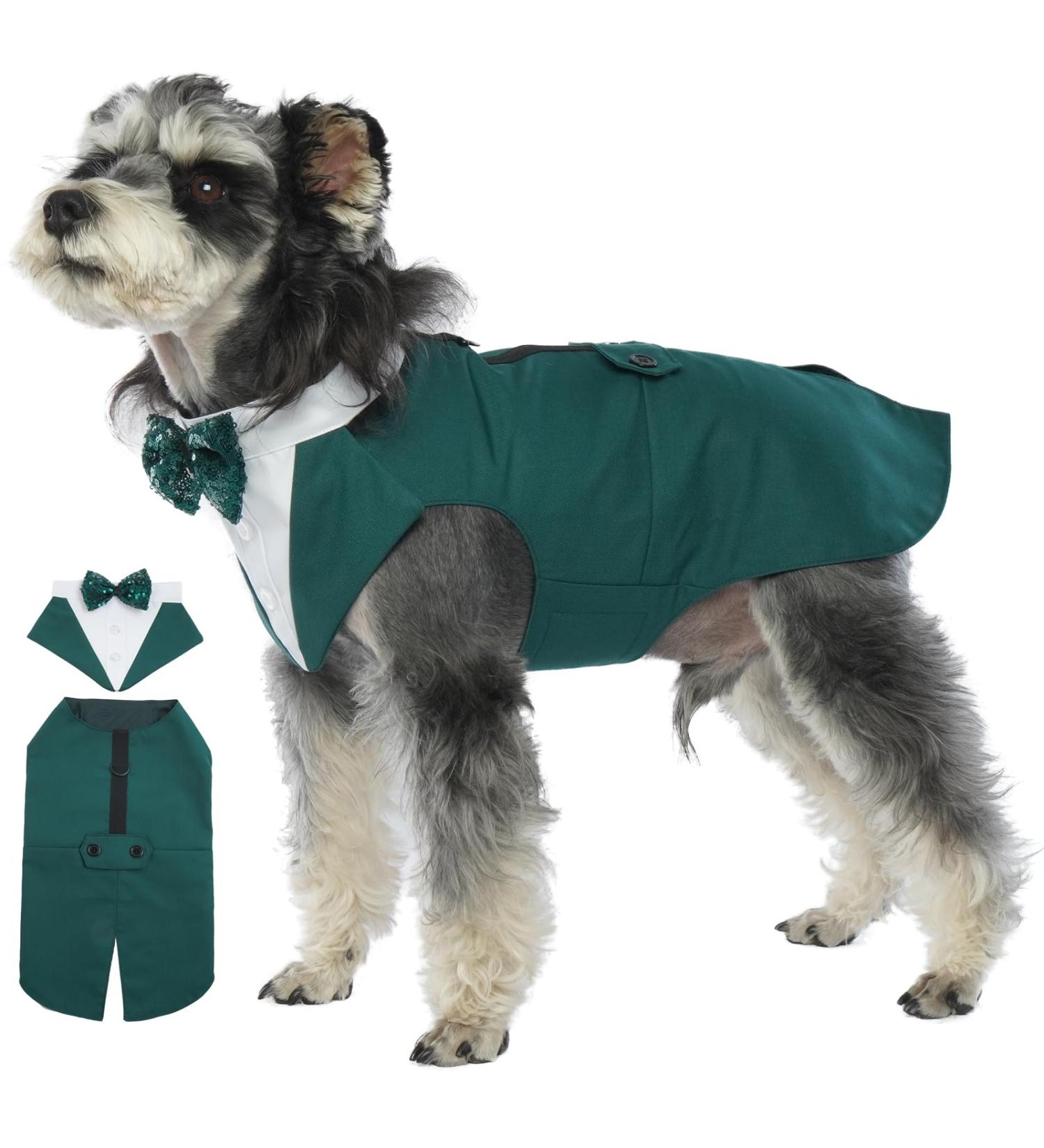 Elegant Dark Green Dog Tuxedo for Weddings | Stylish Dog Smoking Suit for Special Occasions - Size L - Buy Online on GoSupps.com