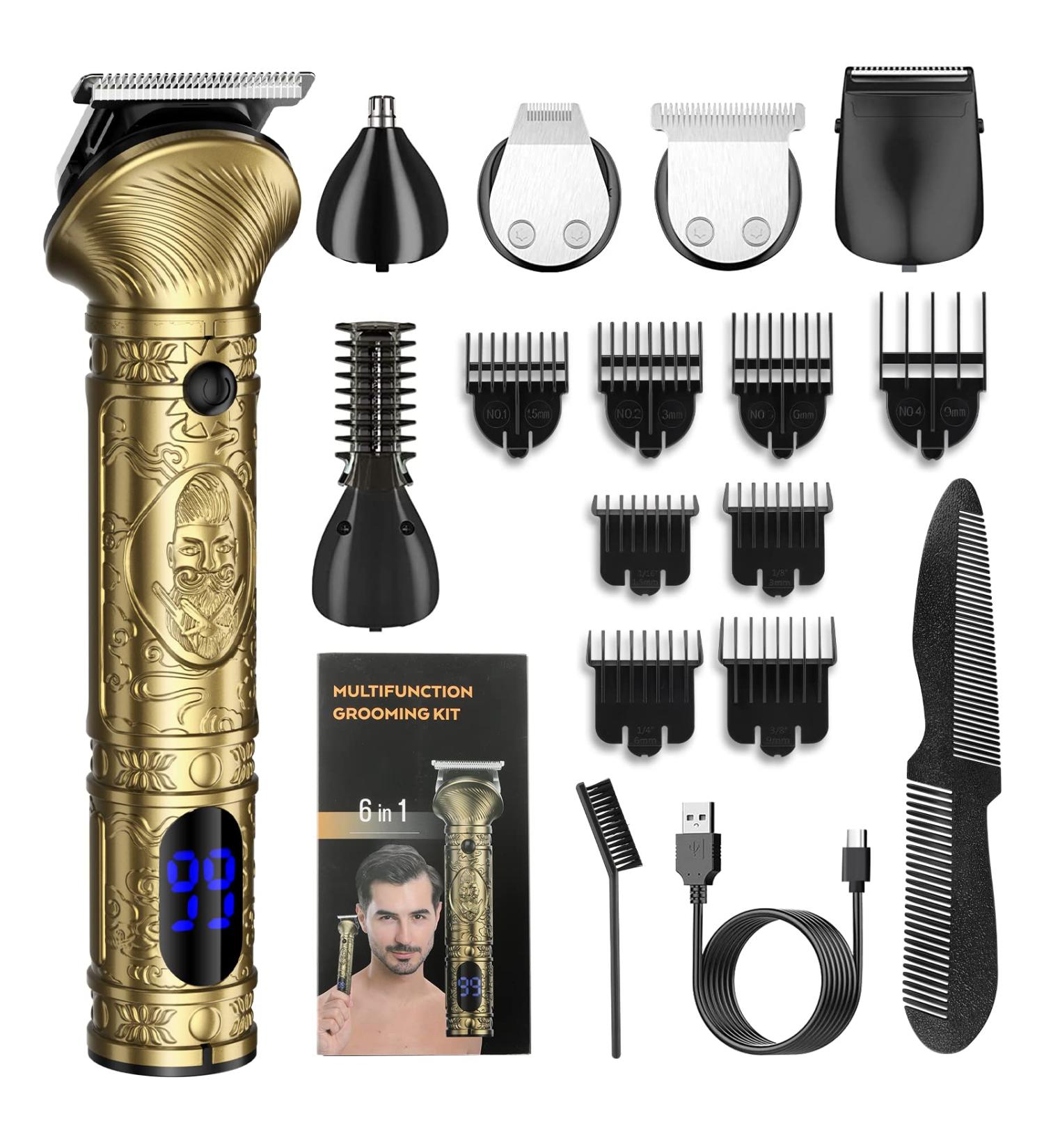 Buy Lanumi 6-in-1 Beard Trimmer for Men - Professional Hair Clipper &USB Rechargeable Groomer for Nose Ear & Facial Hair - Gold - Buy Online on GoSupps.com