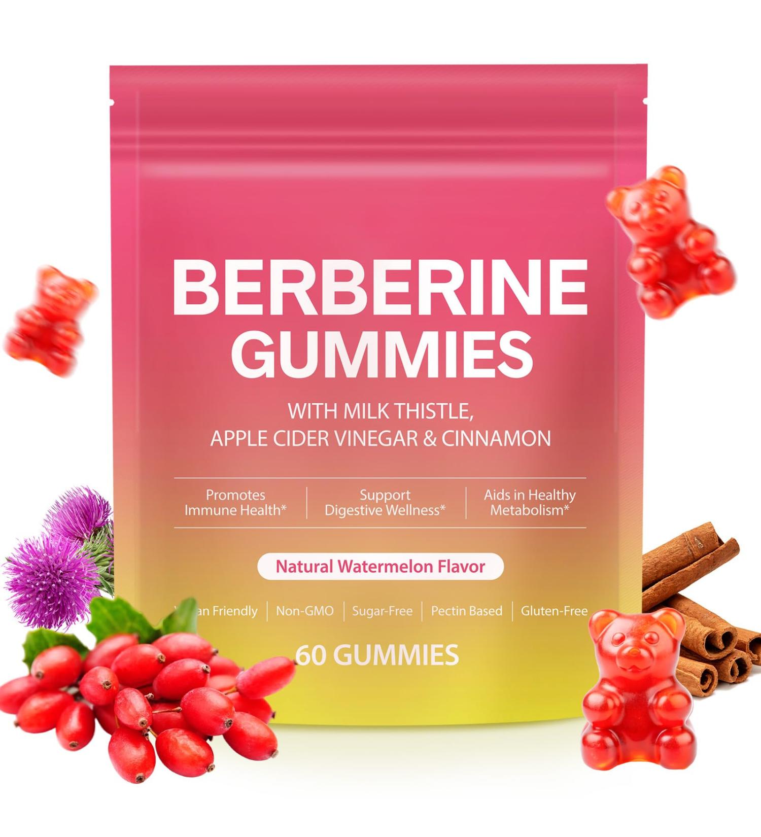 BTSE Berberine Gummies - Berberine Complex Gummies for Metabolism Energy - Natural Watermelon Flavor 60 Gummies - Buy Online on GoSupps.com