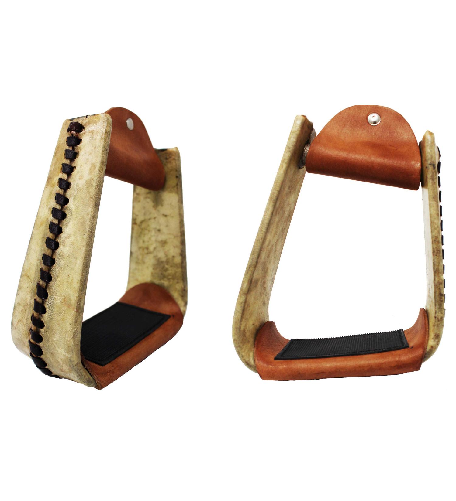 CHALLENGER 5" Wide Horse Western Saddle Rawhide Leather Covered Angled Roper Stirrups 51174