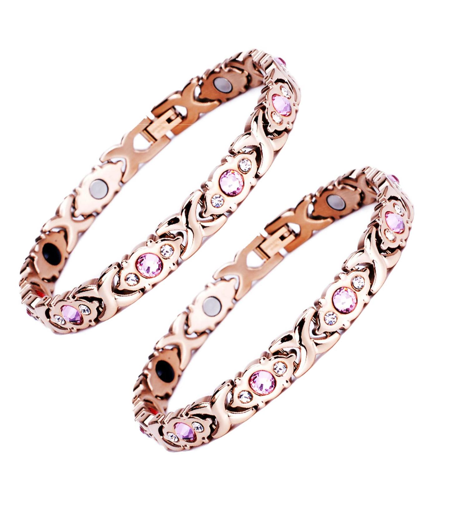 JXWYHH Magnetic Therapy Menopause Reliving Bracelet Elegant Bracelet for Women Hot Flashes Hematite Effective Relieving Anxiety (2pcs Rose gold) Alloy - Buy Online on GoSupps.com