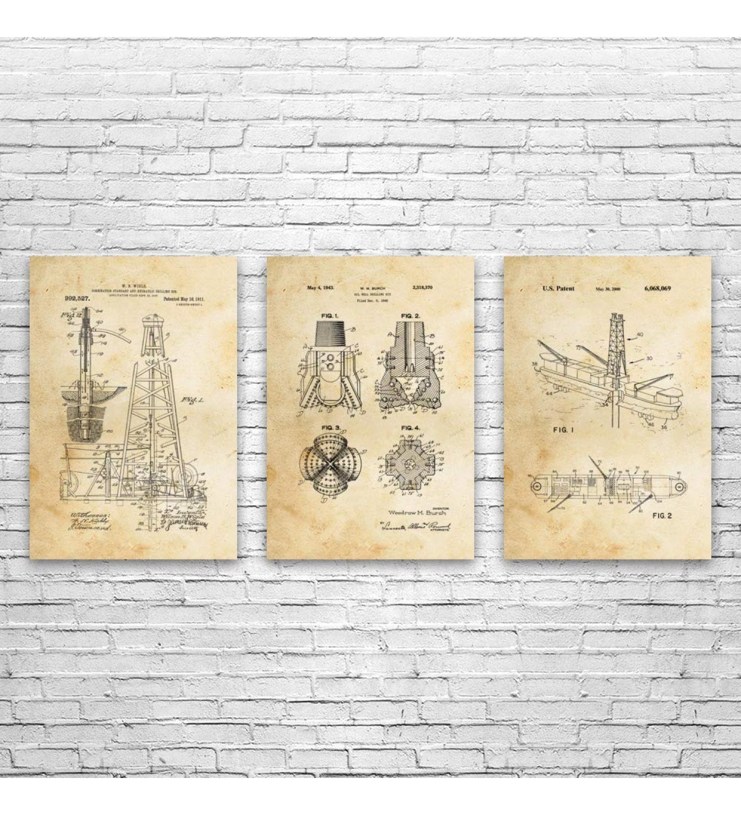 Oil Drilling Posters Set of 3 (8x10) Rig Worker Roughneck Gift Oil Industry Art Oil Well Blueprint Energy Contractor Vintage Paper