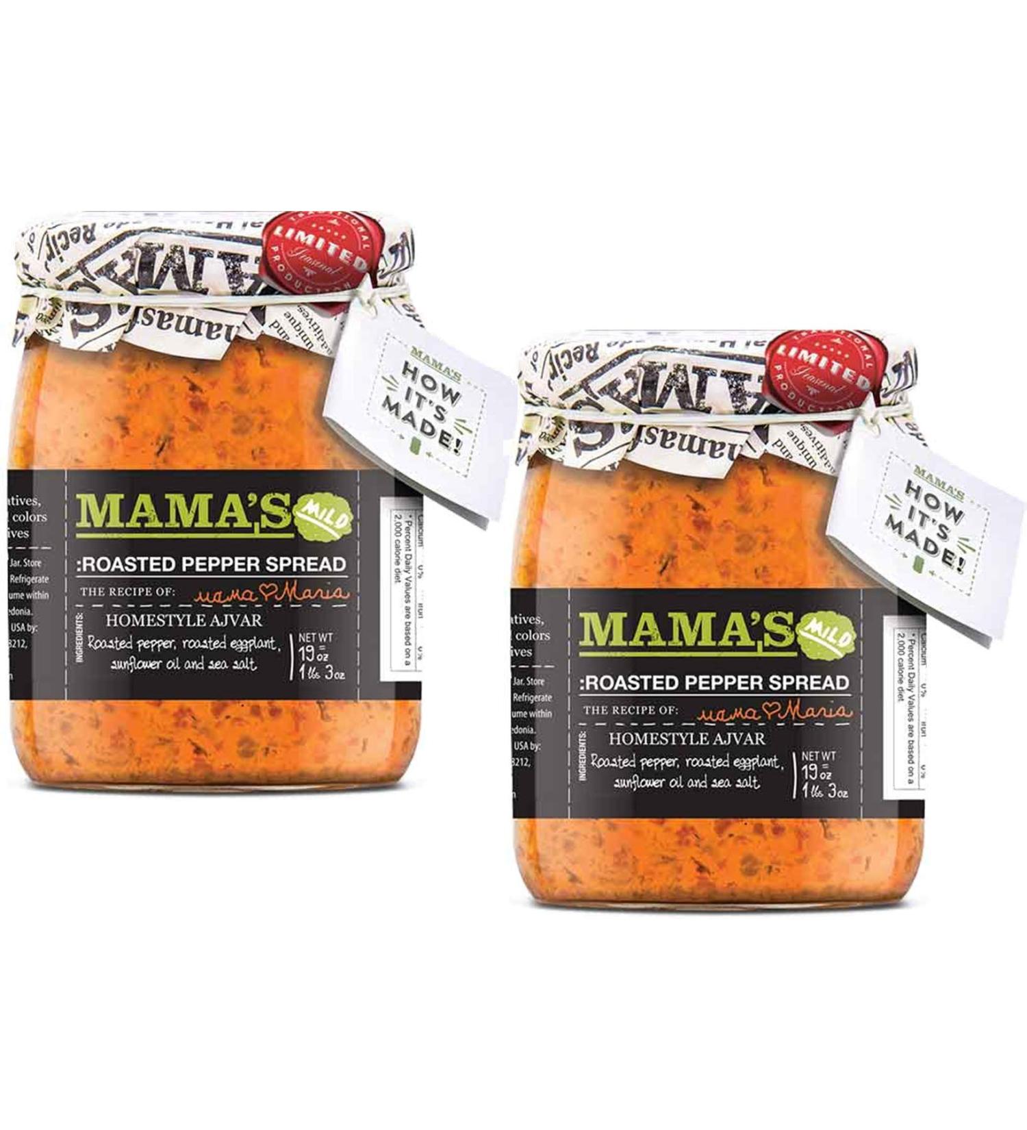 Mamas Home style Roasted Pepper Red Ajvar Spread, Two 19 oz. Jars (Mild)