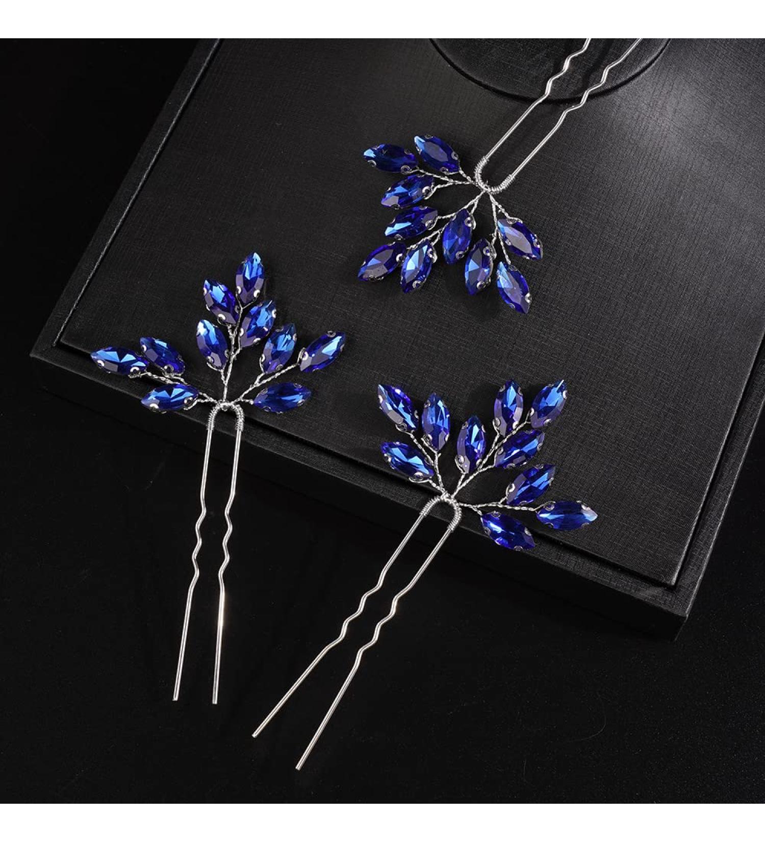 JWICOS Bridal Wedding Crystal Hair Pins - Pack of 3 (Blue Silver) - Hair Accessories for Women and Girls - Buy Online on GoSupps.com