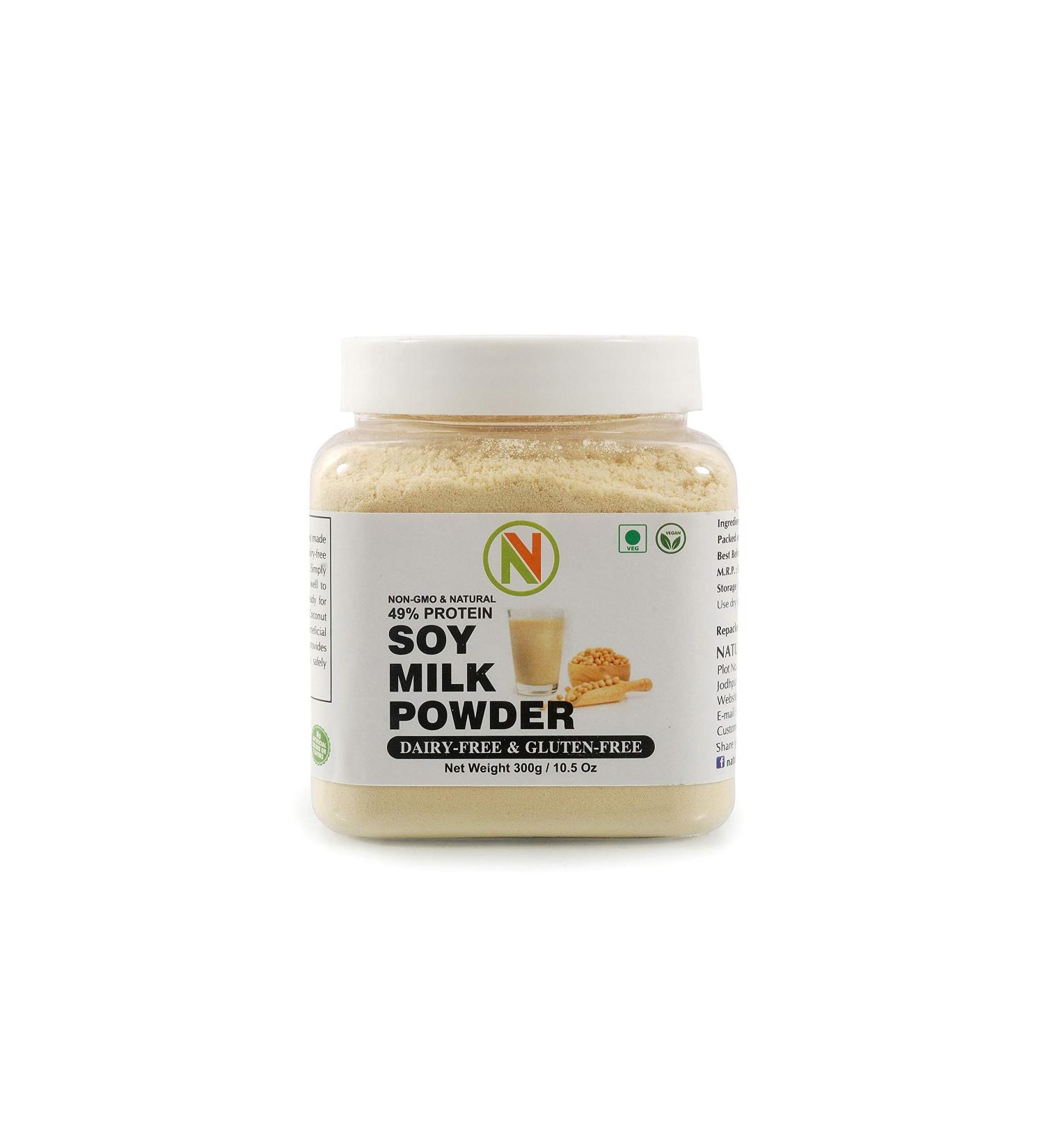 NatureVit Soya Milk Powder 300g - Vegan, Non-GMO, 49% Protein, Sugar-Free - Buy Online on GoSupps.com