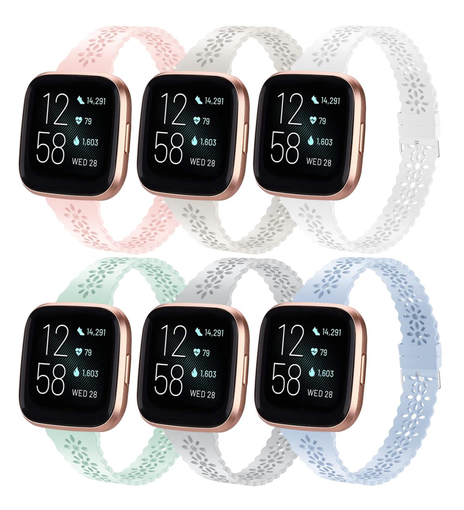 Wewatri Lace Bands 6 Pack for Fitbit Versa Smart Watch - Soft Silicone Sport Strap Replacement for Women (5.6 - 7.1 Wrist) - Buy Online on GoSupps.com