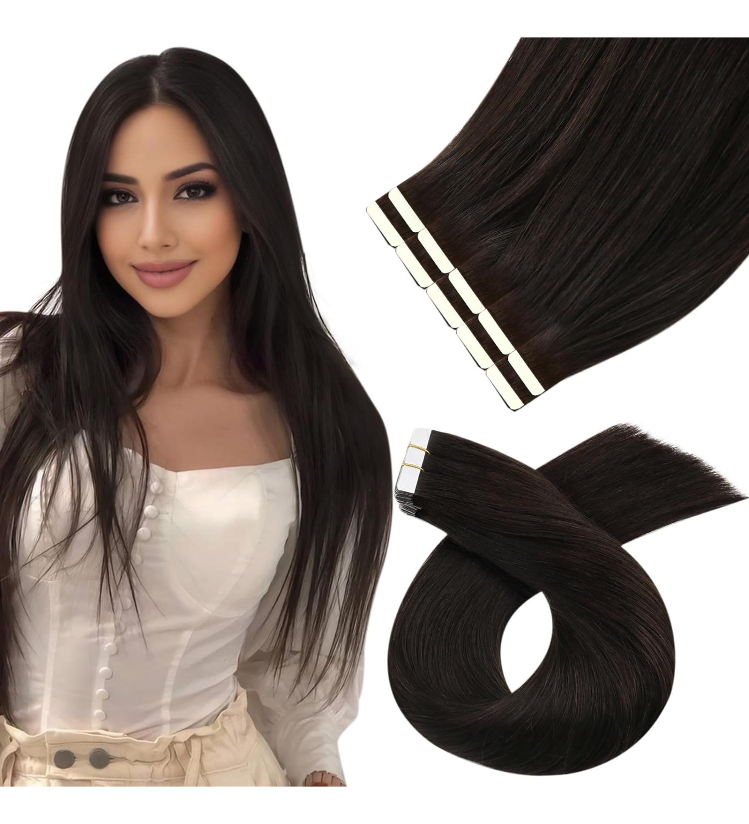Moresoo Brown Tape-In Extensions | Real Hair Seamless 40cm | Invisible Dark Brown Hair Tapes - 10 Pieces/25g #2 - Buy Online on GoSupps.com