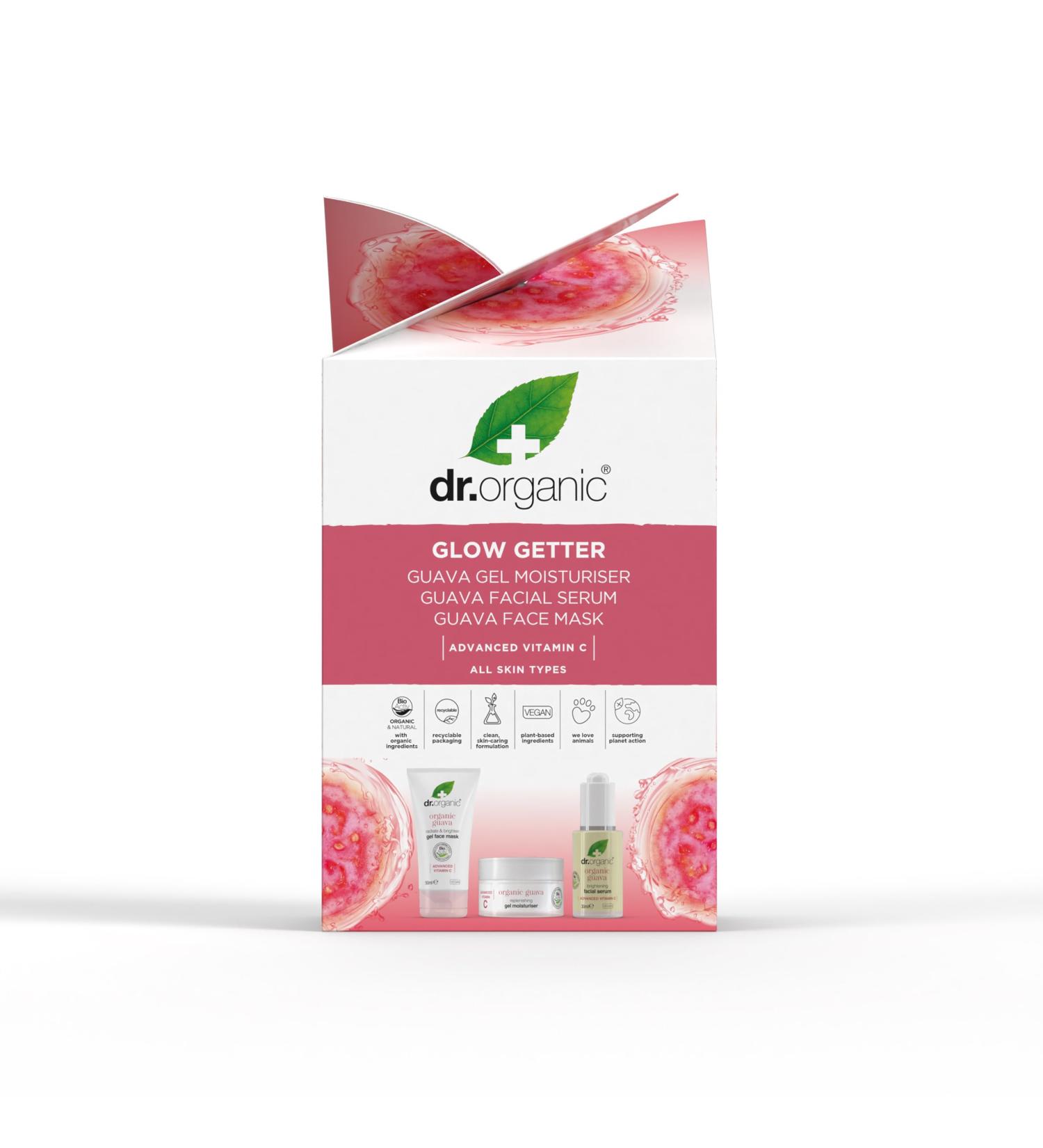 Dr Organic Guava Glow Getter Skincare Set Advanced Vitamin C Gel Moisturiser Facial Serum & Face Mask Hydrate Brighten Gift Set Cruelty-Free Paraben & SLS Free Organic - Buy Online on GoSupps.com