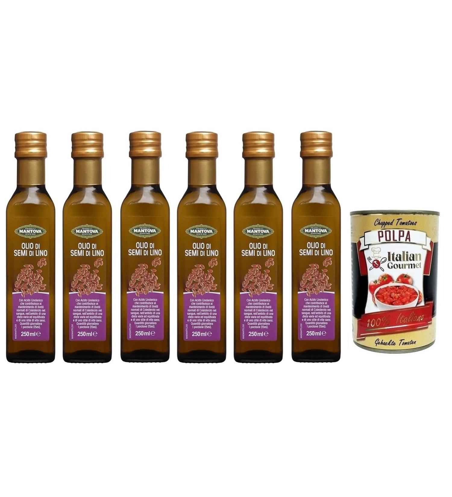  Italian Gourmet E.R. Fratelli Mantova Olio Semi Di Lino Set of 6 Flax Oils Rich in Omega 3 Glass 250 ml + 400 g Box - Buy Online on GoSupps.com