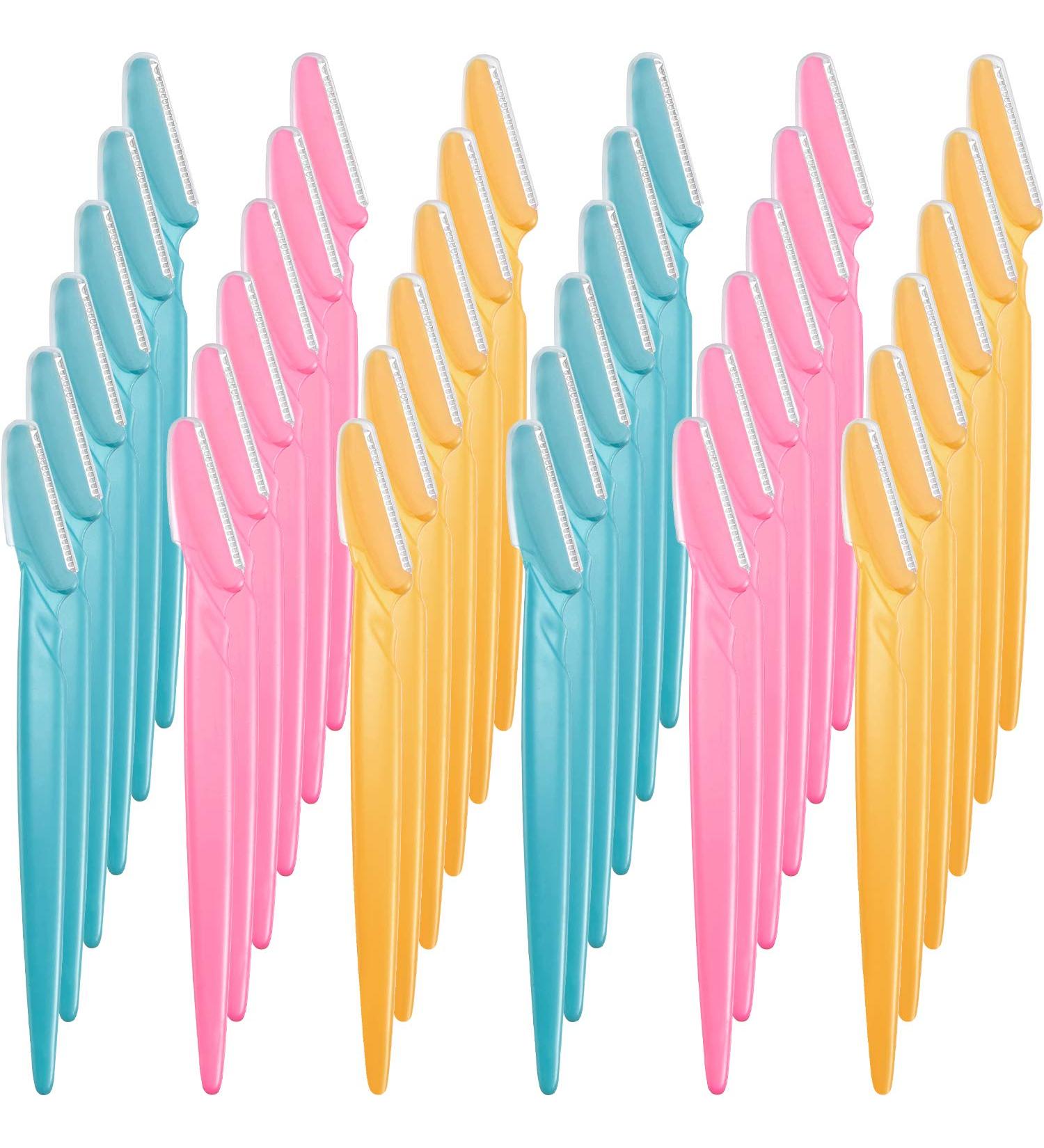 36-Piece Eyebrow Razor Set - Exfoliating Dermaplaning Tool for Women & Men - Precision Cover - Pink Blue Yellow - International Shipping Available - Buy Online on GoSupps.com