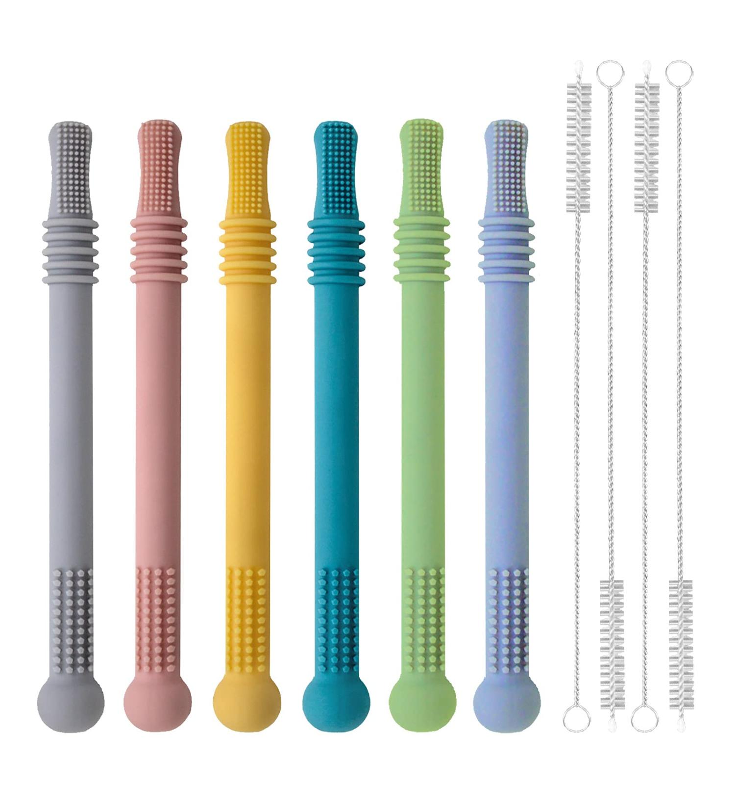 Hollow Molar Teether Silicone Baby Teething Toy (6 Pack) with Cleaning Brush - BPA Free & Freezable - Multicolored for Boys and Girls - Buy Online on GoSupps.com