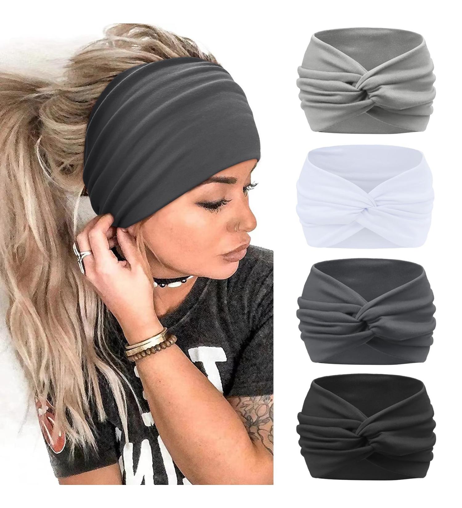 Kavya Wide Headband for Women - Soft, Elastic Knotted Hairband in Grey | Fashion Hair Accessory - Buy Online on GoSupps.com