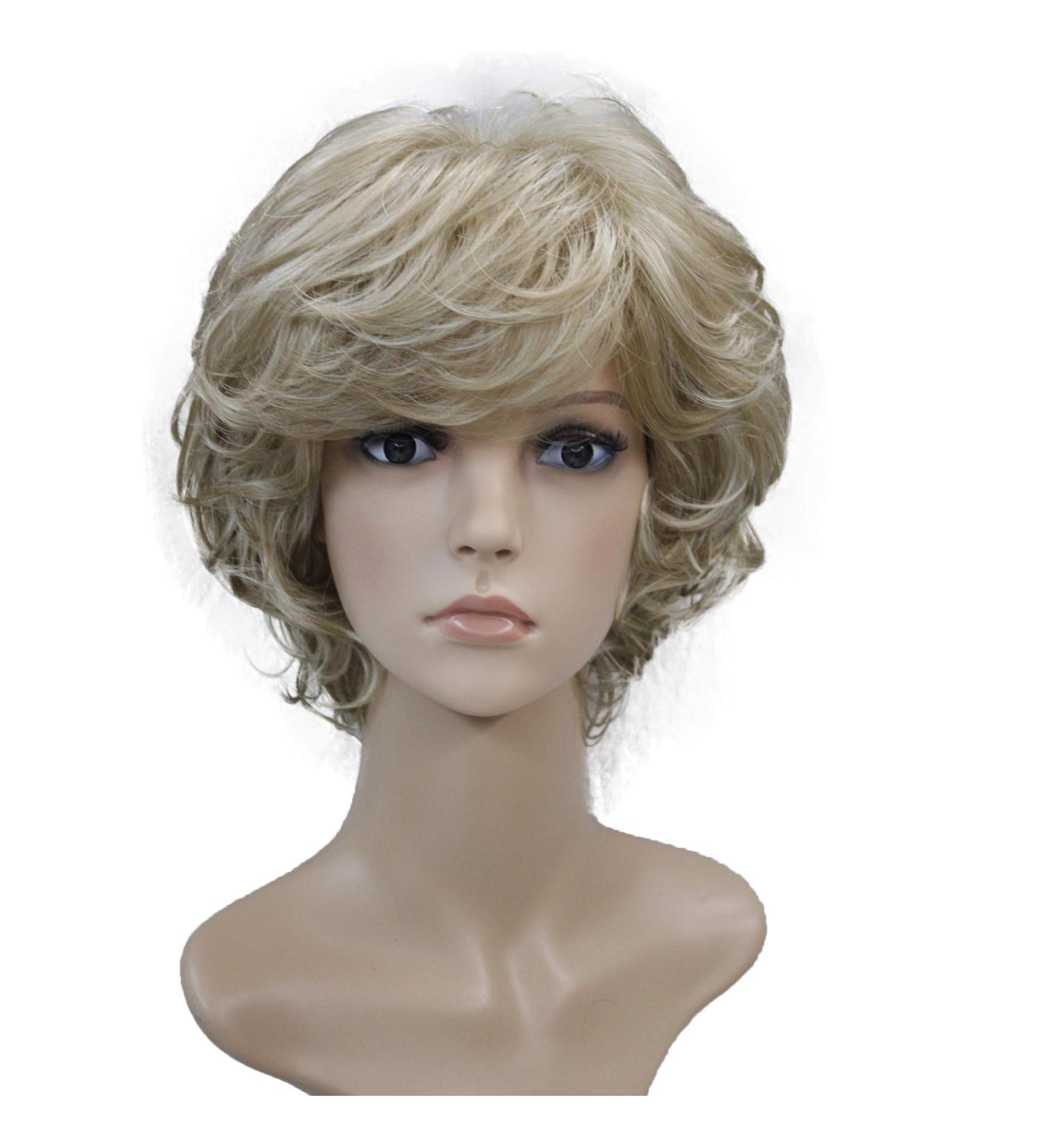 Short Layered Shaggy Wavy Bob Wig | Full Synthetic Capless Wig for White Women | Blonde Highlights L16-613 - Buy Online on GoSupps.com