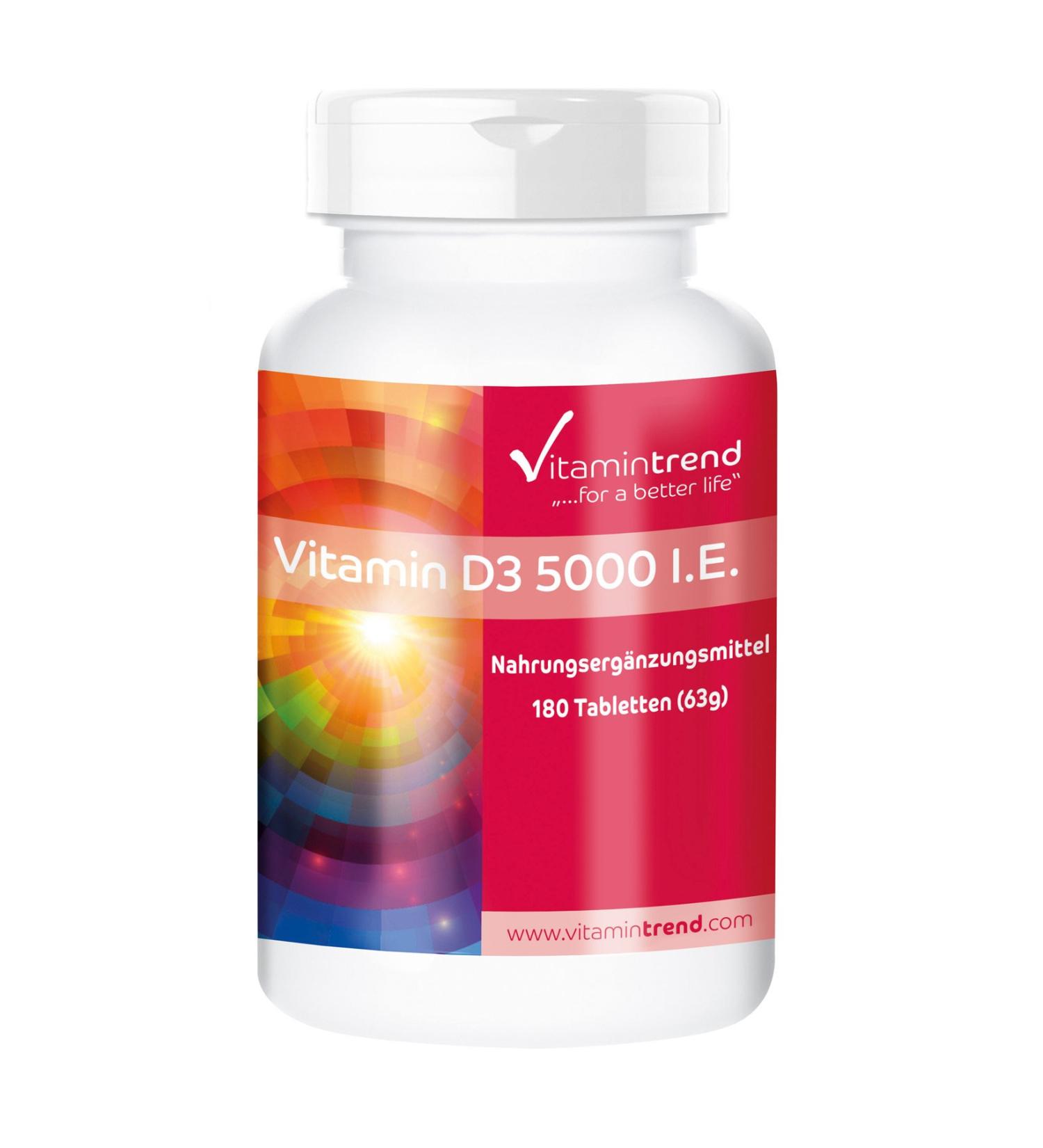 Vitamin trend Vitamin D3 5000 IE 180 tablets depot tablets high dosage one tablet every 5 days cholecalciferol Vitamintrend - Buy Online on GoSupps.com
