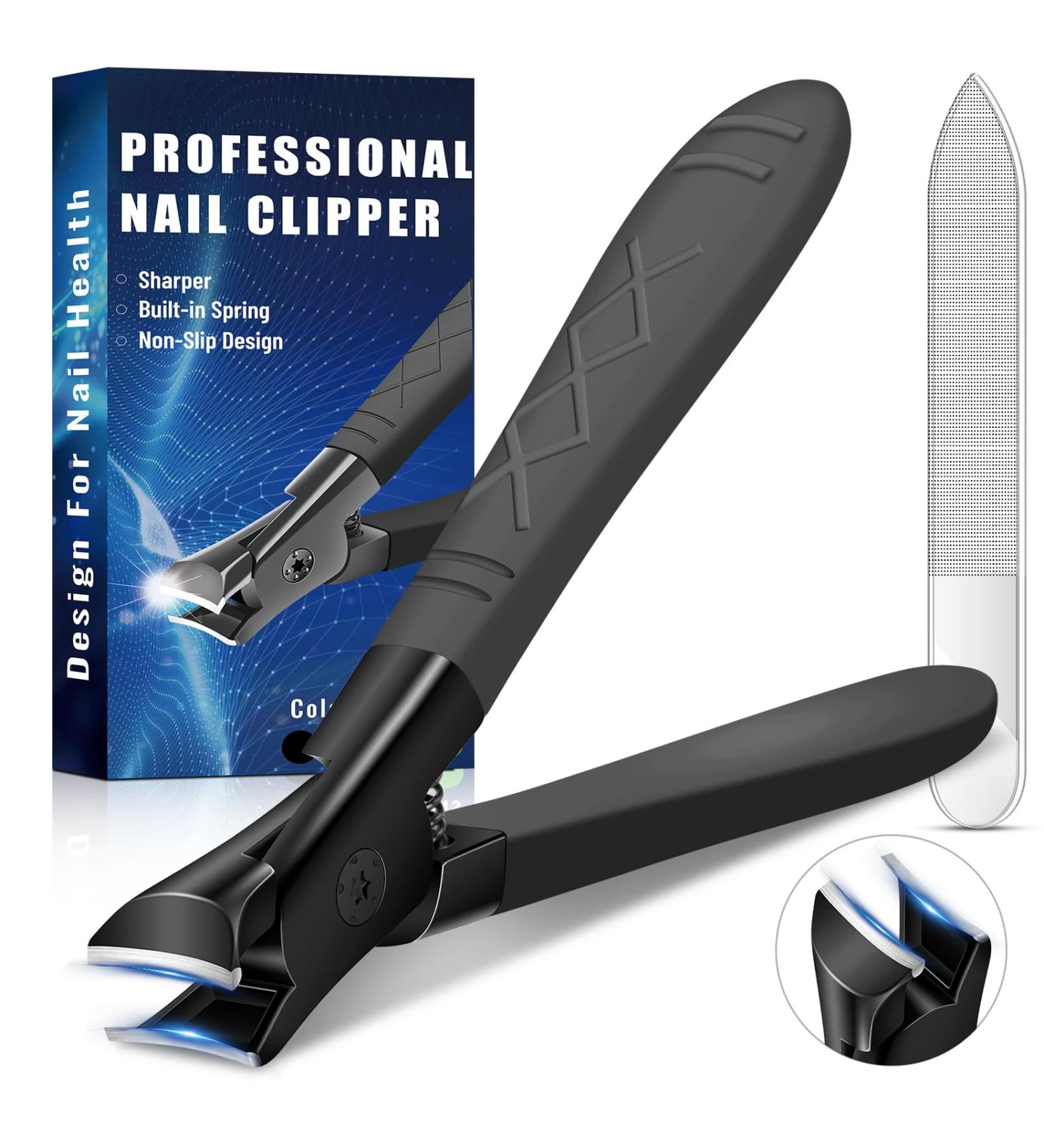Extra Large Stainless Steel Nail Clippers for Thick Nails - Heavy Duty Toenail Clippers with Long Handle for Seniors and Men - Ultra Sharp Black Nail Cutter - Buy Online on GoSupps.com