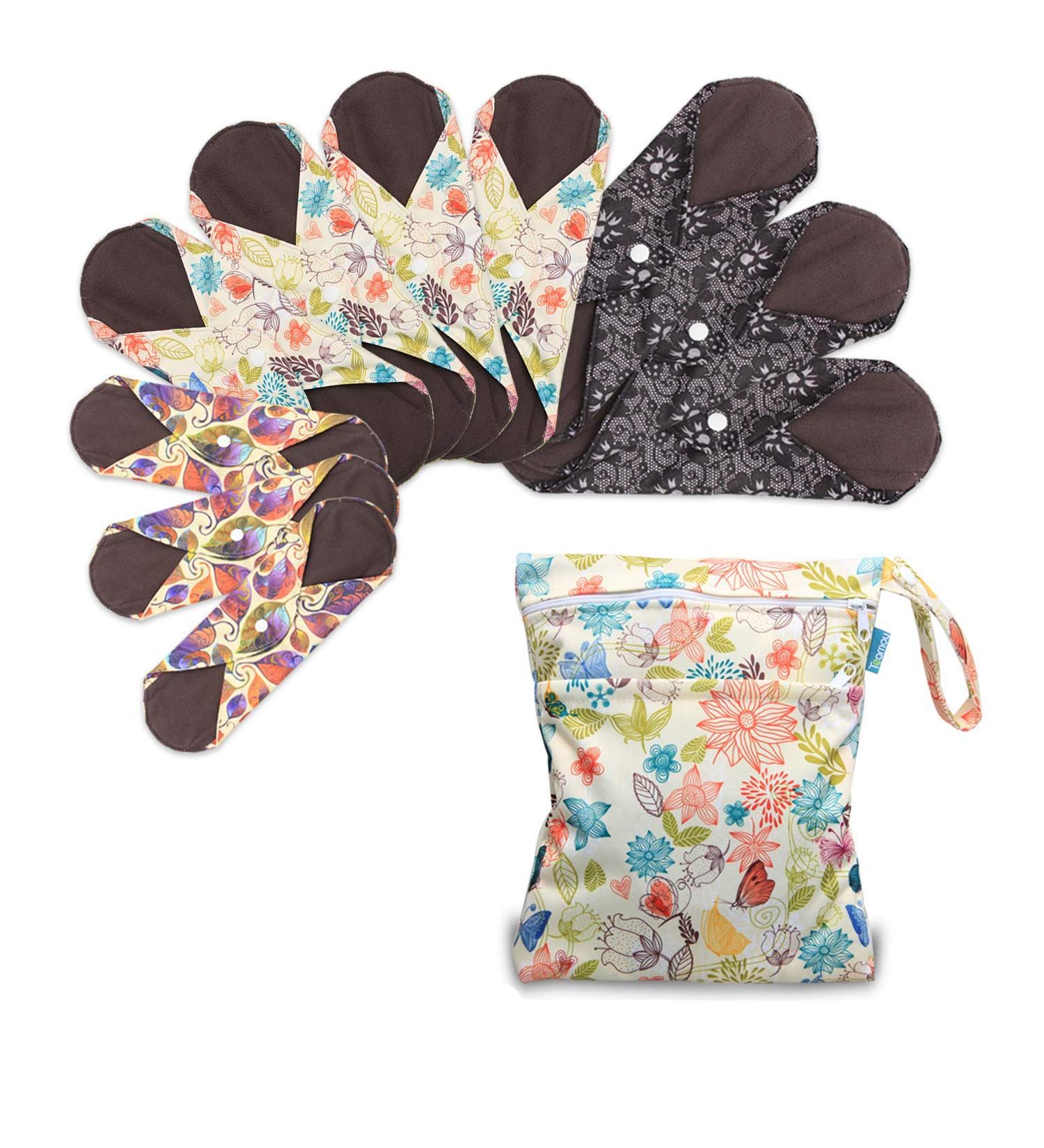 Teamoy 11 Piece Sanitary Pad Set - Reusable Washable Cloth Menstrual Pads and Liners with Wet Bag - Super Absorbent and Comfortable - Leaves Jungle Flowers - Buy Online on GoSupps.com