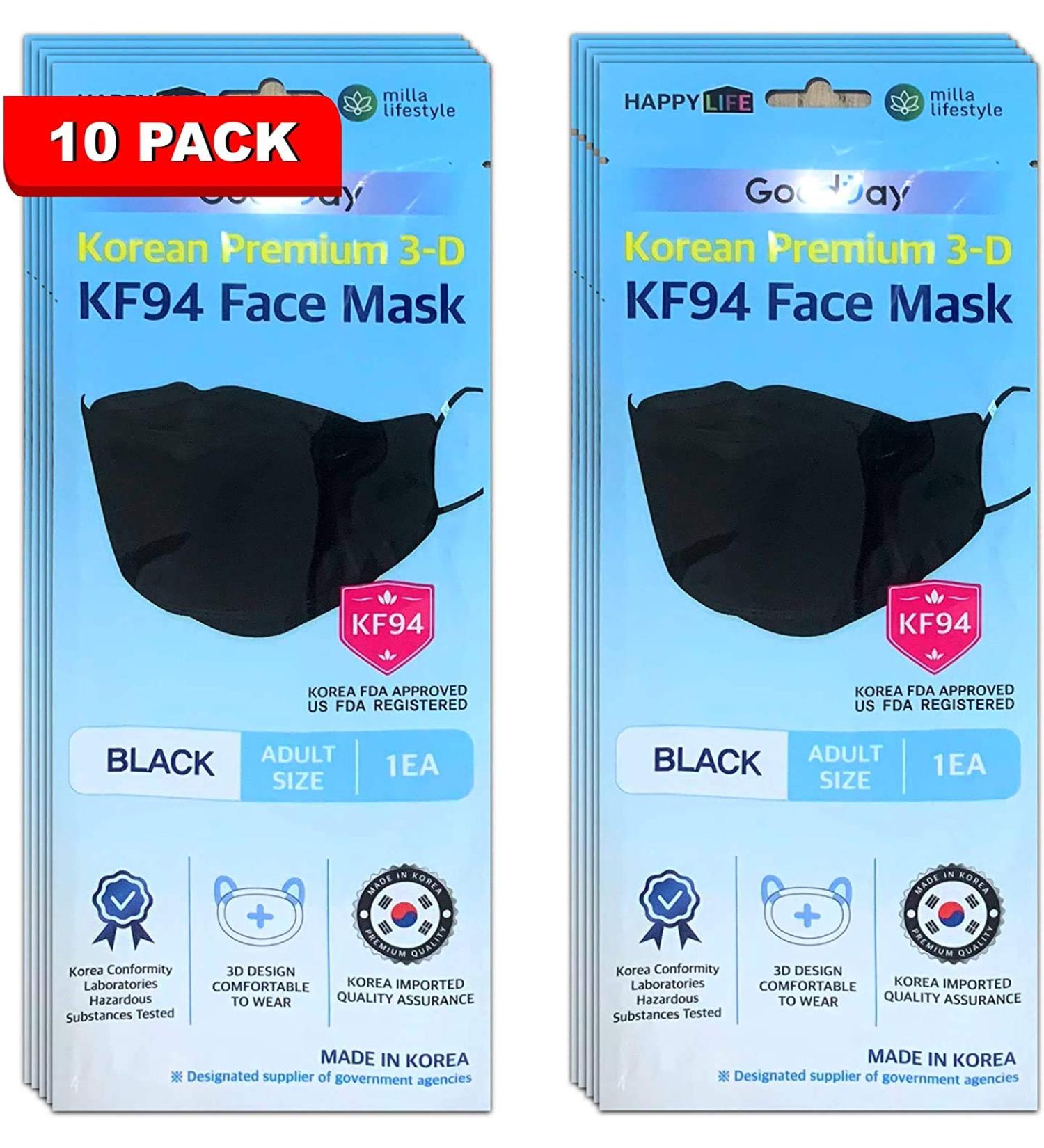 GoodDay English Black KF94 Dust Face Mask - 10 Pack for Adults - Large Size - International Shipping Available - Buy Online on GoSupps.com