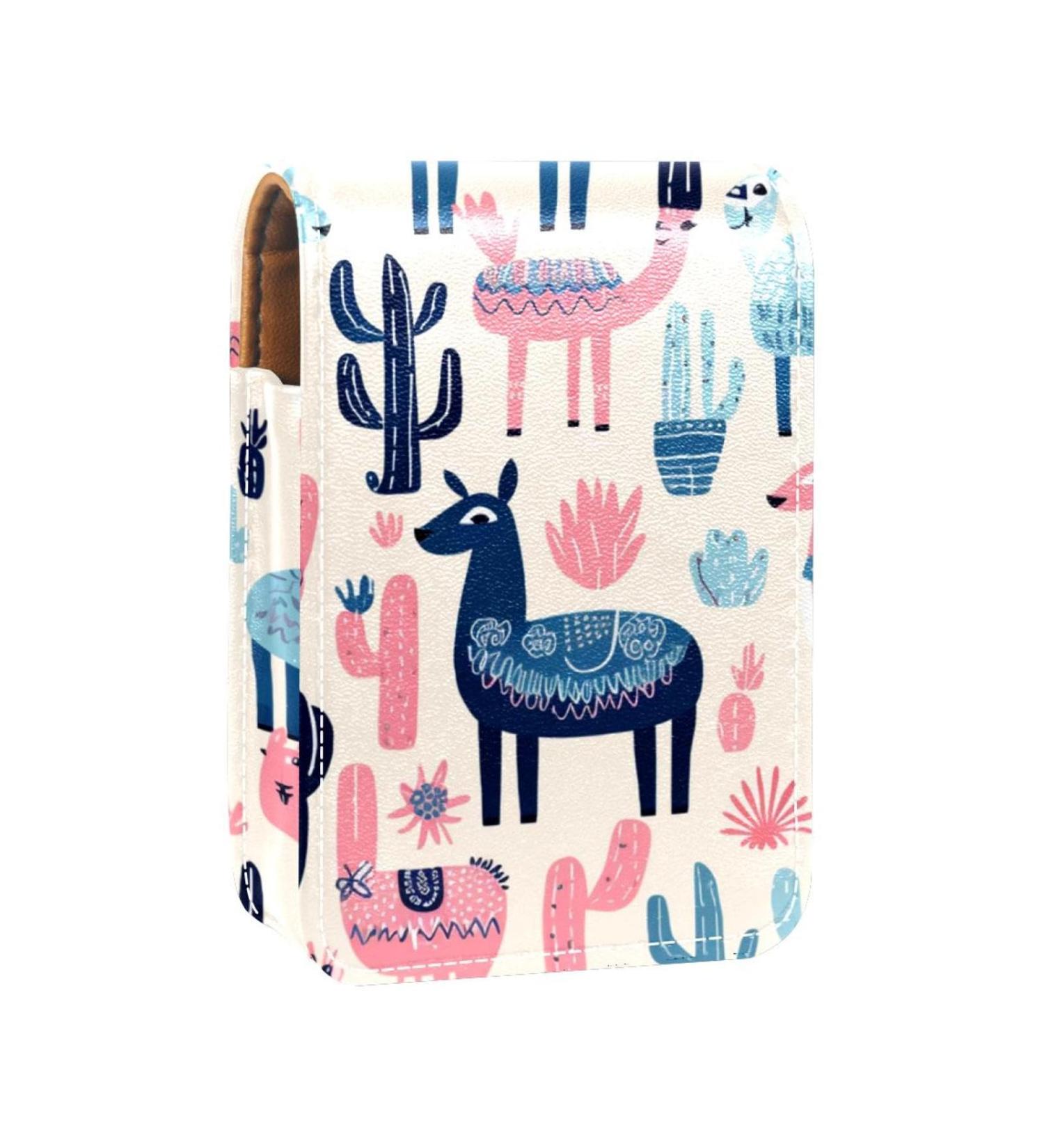 Buy Adorable Cartoon Alpaca Leather Lipstick Case Mini Lip Gloss Organizer with Mirror | International Shipping Available - Buy Online on GoSupps.com