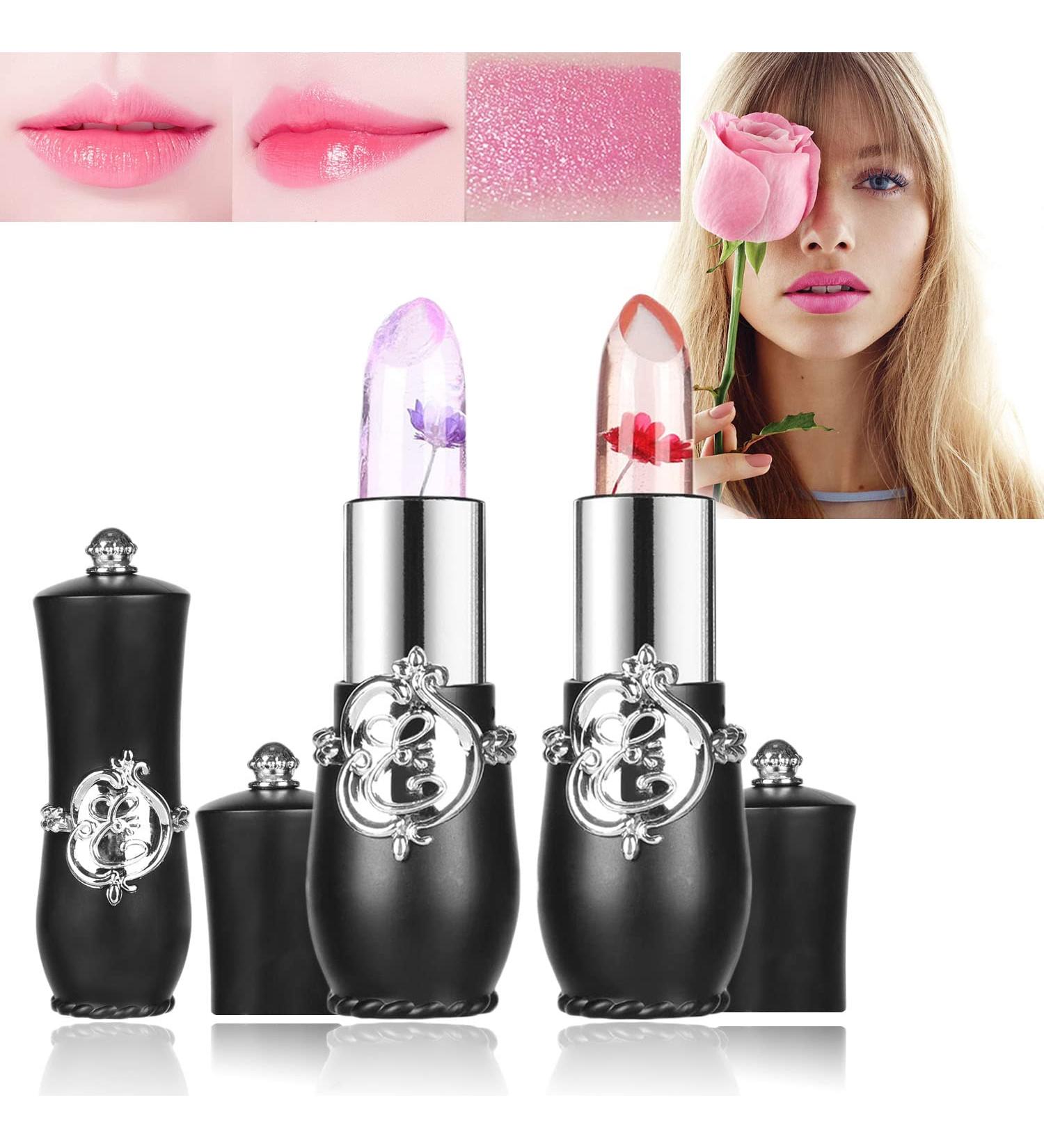 Witcrskm Color Changing Lipstick Set - Magic Crystal Flower Jelly Lip Balm, Long Lasting Nutritious Lipsticks for Women - Moisturizing PH Clear Temperature Lip Gloss in Red and Purple (2pcs) - Buy Online on GoSupps.com