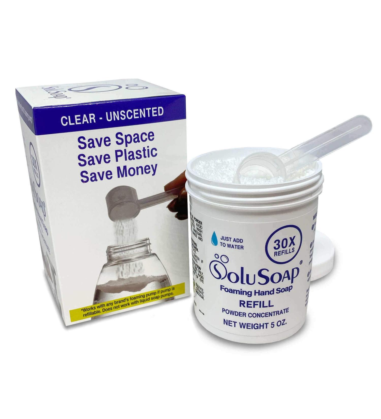 SoluSoap Foaming Hand Soap Powder Concentrate - Natural Soft Foam, Paraben and Fragrance Free - Makes 30 Bottles or 2 Gallons - Gentle Cleansing for Sensitive Skin - Buy Online on GoSupps.com