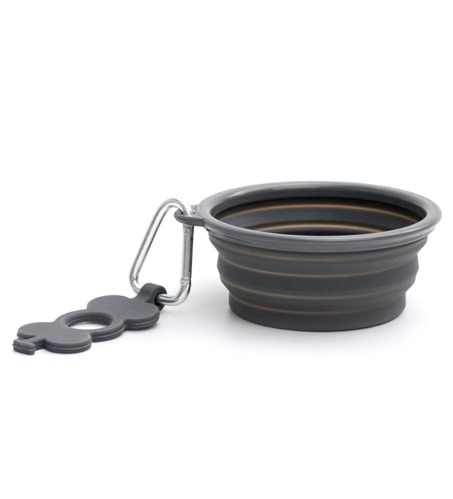 Prima Pets Collapsible Silicone Bowl for Dog & Cat + Bottle Holder - Small (1.5 Cups) - Grey - Buy Online on GoSupps.com