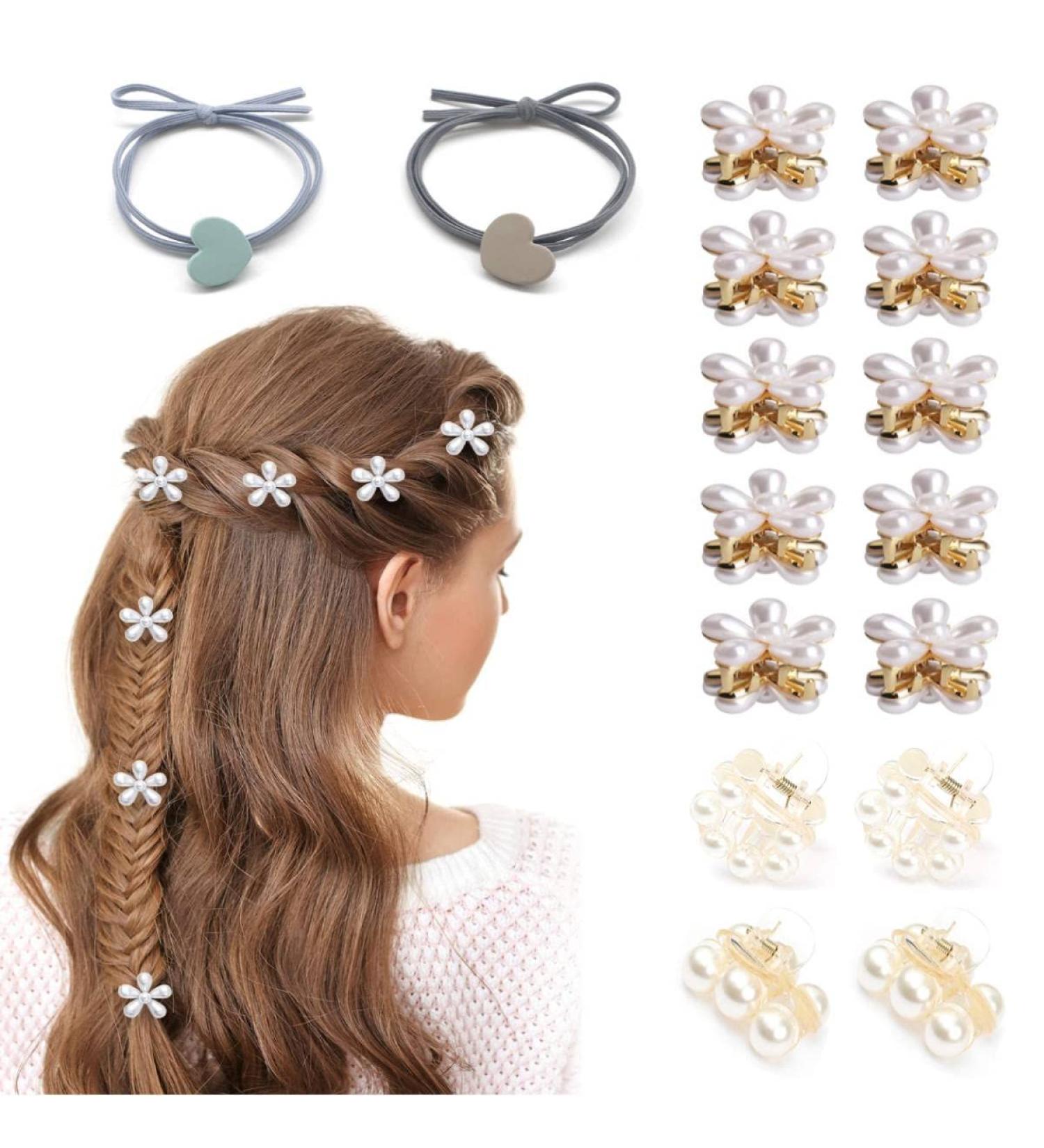 14 Pcs Mini Pearl Hair Claw Clips with Flower Design - Sweet Artificial Bangs Clips for Women & Girls - Buy Online on GoSupps.com