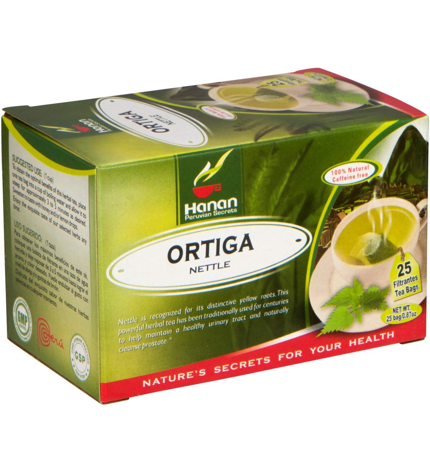 Hanan Nettle Tea - 25 Tea Bags - All-Natural Herbal Tea from Peru - Anti-Inflammatory Supplement - Wild Nettle Leaves & Root - 25 Count - Buy Online on GoSupps.com