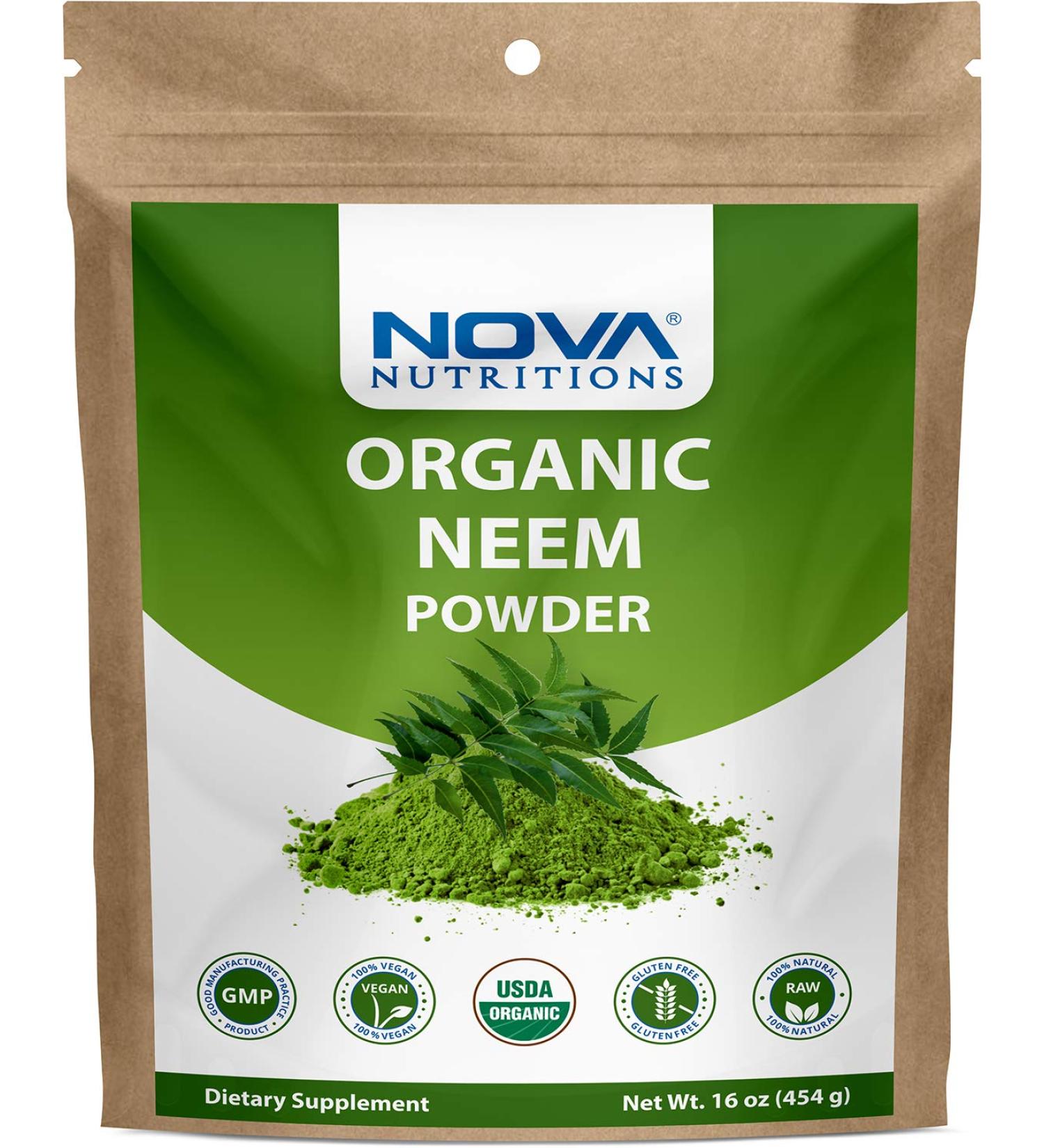 Nova Nutritions Certified Organic Neem Leaf Powder 16 OZ (454 gm) | Azadirachta Indica Supplement - Buy Online on GoSupps.com