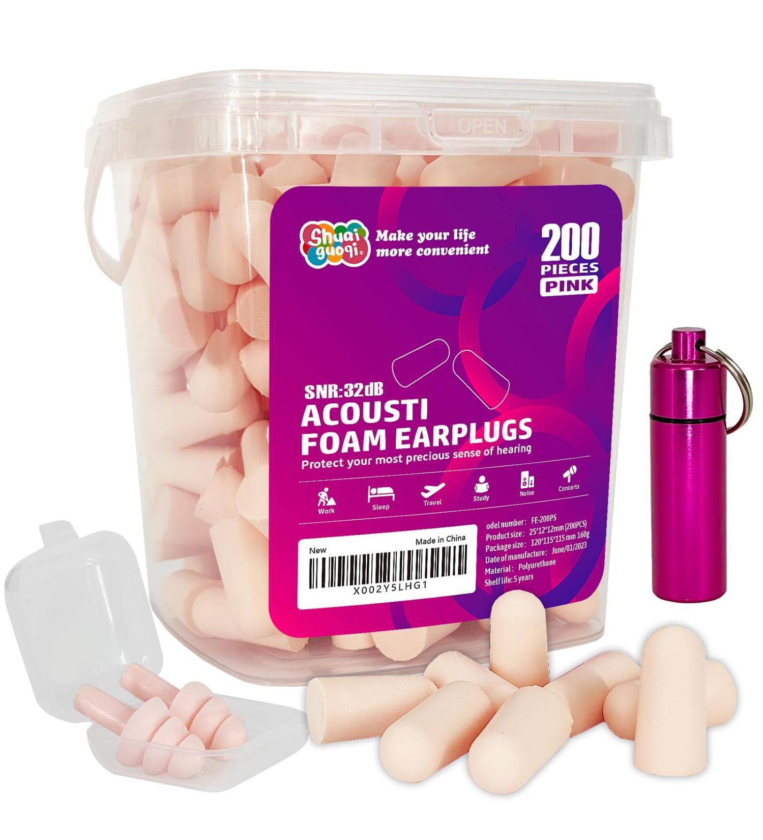 200 Pcs Soft Foam Ear Plugs - Noise Cancelling Slow Rebound Disposable Ear Plugs for Sleeping Snoring Shooting Study & Travel (Pink - Buy Online on GoSupps.com