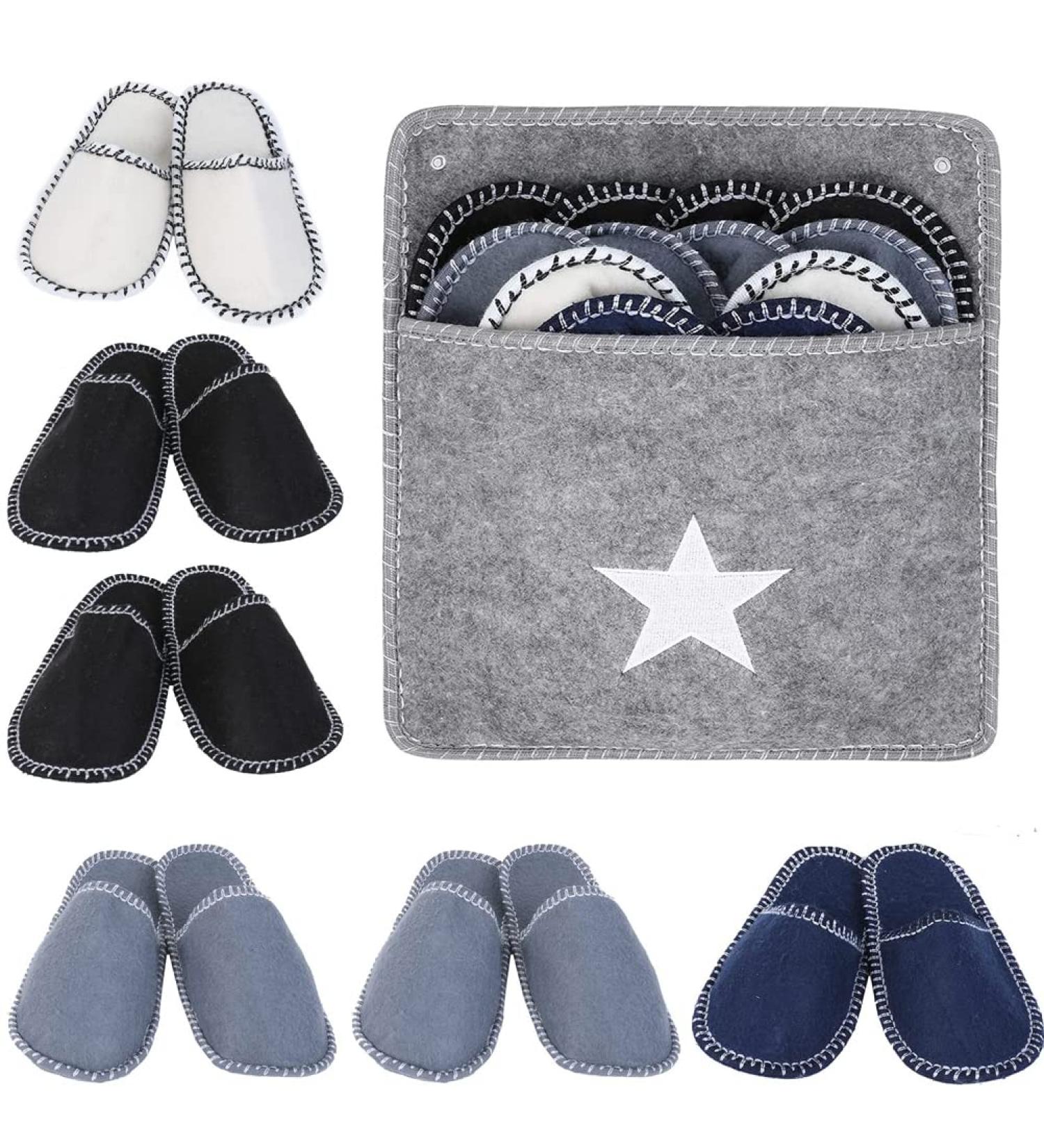 Shop Fleece Felt Slippers - 6 Pairs Non-Slip Washable Spa Shoes for Adults | Perfect for Guests & Hotels - Buy Online on GoSupps.com
