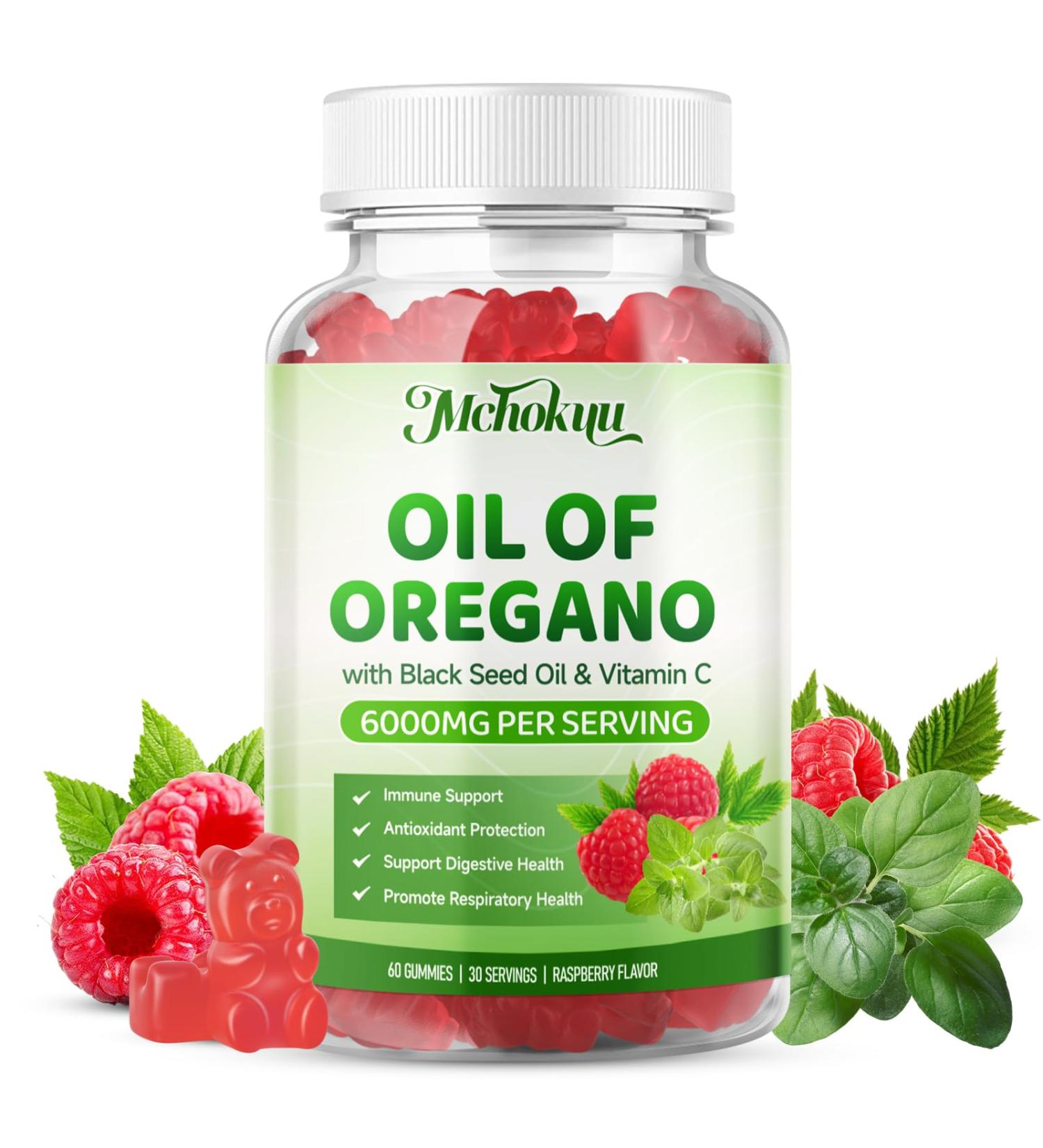 Oil of Oregano with Black Seed Oil 6000mg Oregano Oil Gummies 2-in-1 Black Seed Oil Supplement for Women & Men Digestive & Antioxidant Health Sugar Free & Vegan Raspberry Herbal Gummies 60 Count 60 Count (Pack of 1) - Buy Online on GoSupps.com