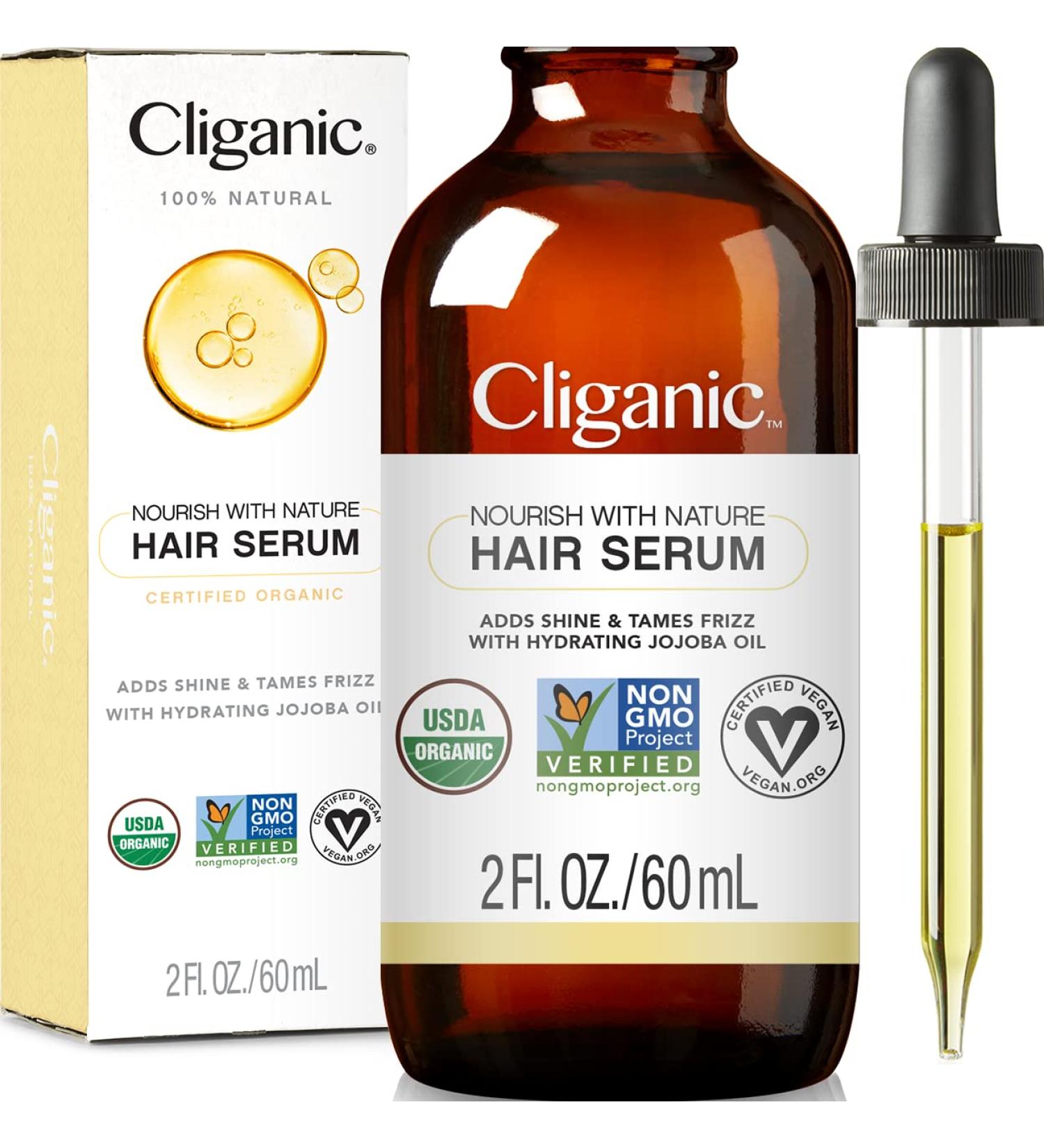 Cliganic Organic Hair Serum - Shine & Frizz Control for Dry Hair - Jojoba & Coconut Oils - 2oz - International Shipping Available - Buy Online on GoSupps.com