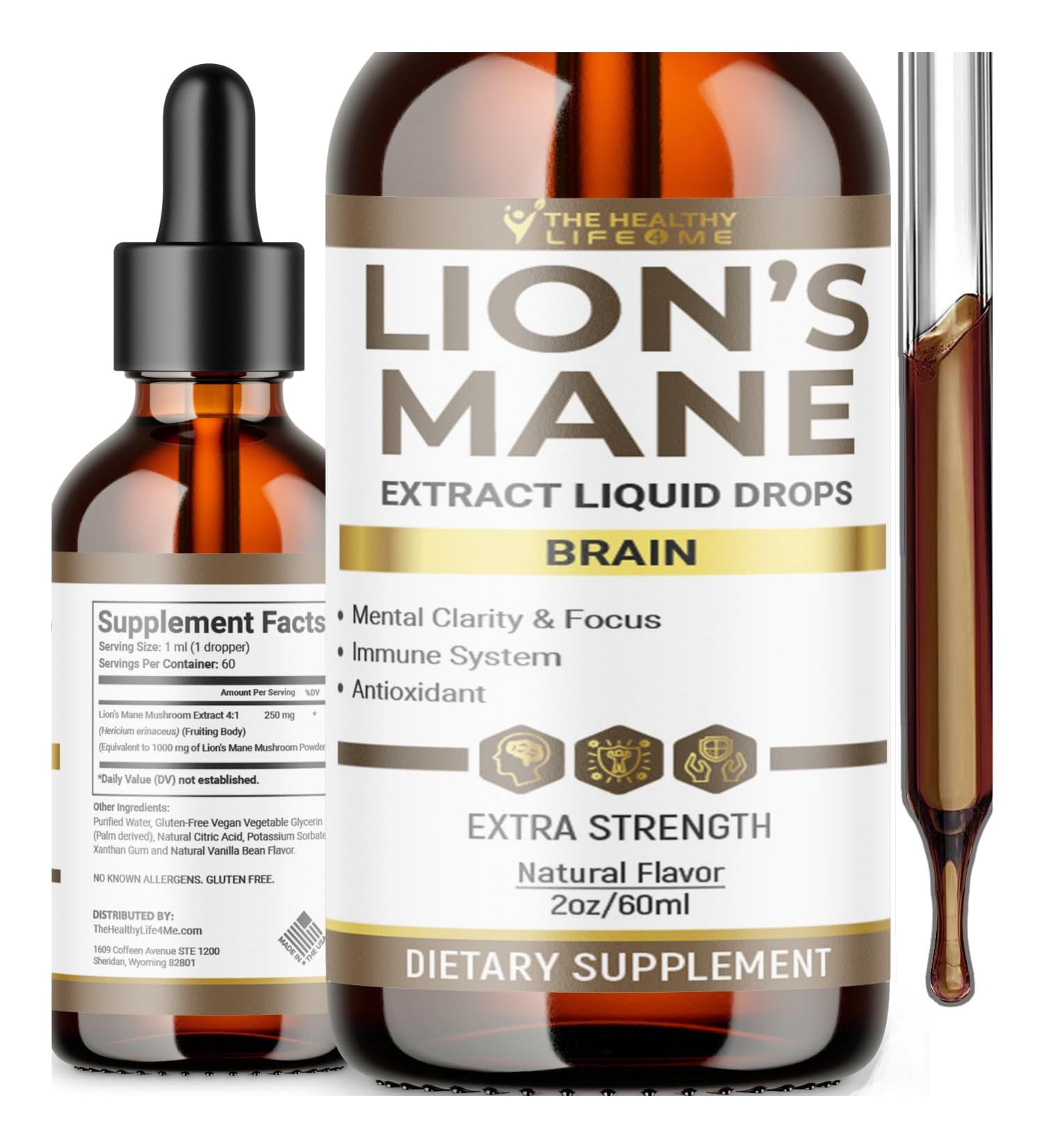 THE HEALTHY LIFE 4 ME Liquid Lions Mane Supplement | Daily Mushroom Supplement for Memory Focus & Clarity | Brain Booster | Lions Mane Tincture for Immune Support | 2 Fl oz - Buy Online on GoSupps.com