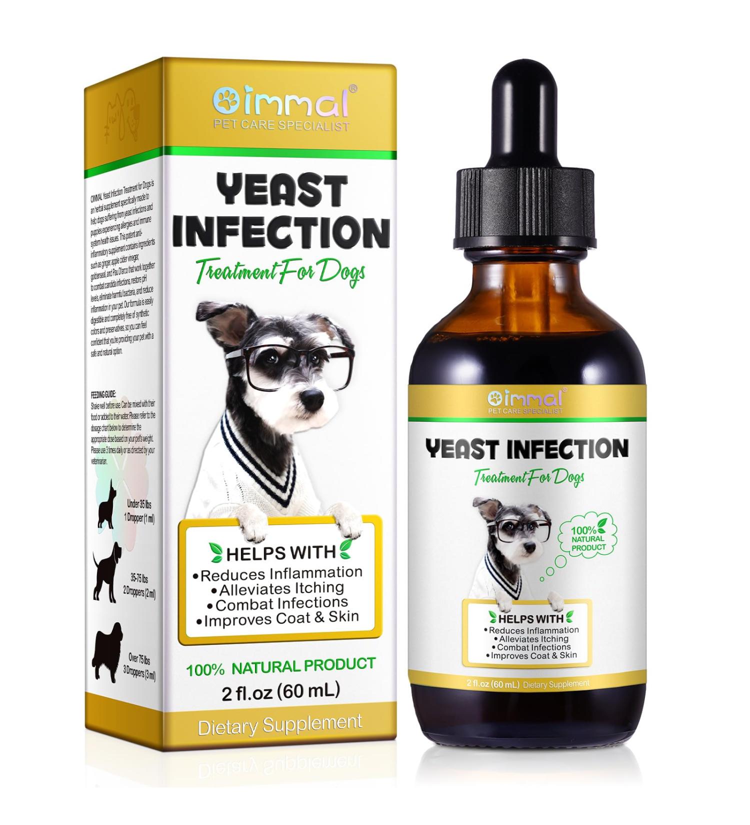 Natural Yeast Infection Drops for Dogs - Itch, Ear Infection, Allergy Relief - Herbal Bacon Flavor - 2 Fl Oz - Buy Online on GoSupps.com