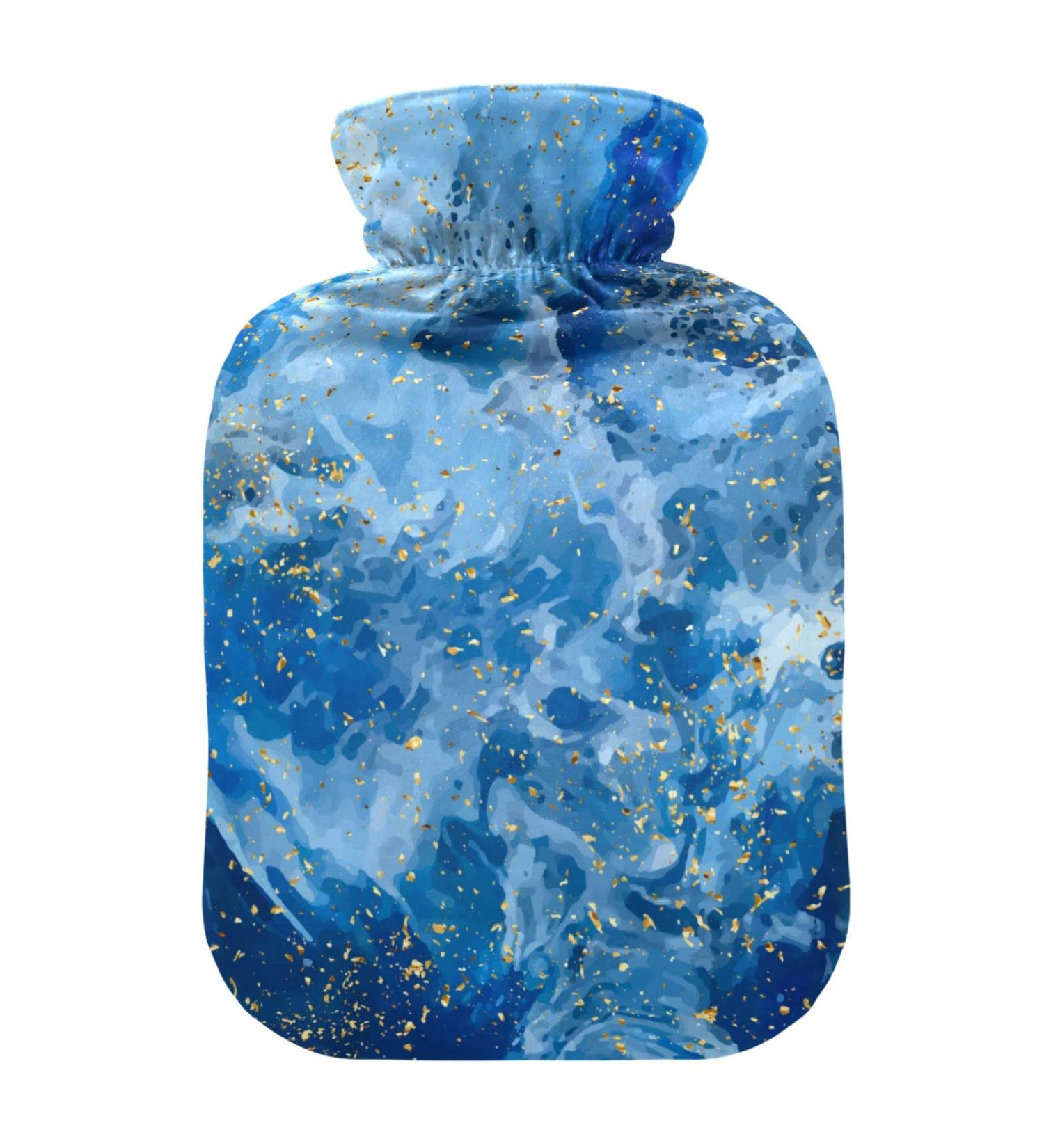 Oarencol Hot Water Bottle with Soft Cover - Ideal for Hot & Cold Compresses | Blue White Gold - Buy Online on GoSupps.com