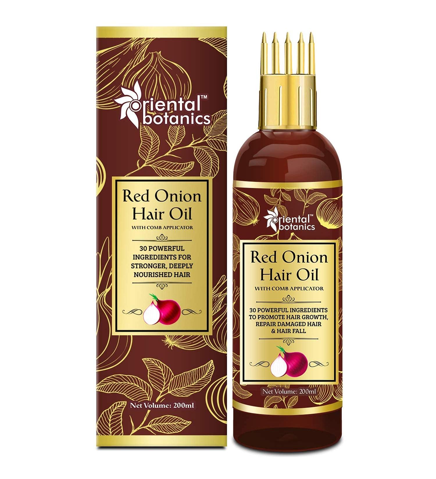 Oriental Botanics Red Onion Hair Growth Oil - 200ml | 30 Natural Oils & Extracts | Mineral Oil-Free for Complete Hair Growth - Buy Online on GoSupps.com
